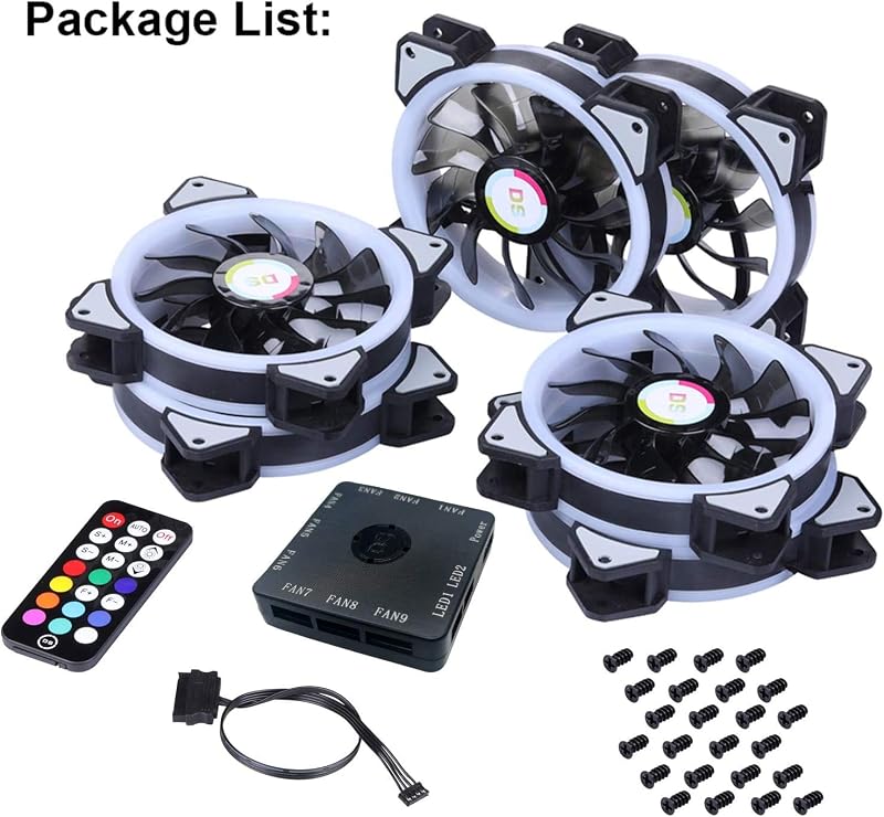 MIWATT RGB LED Ventilátor 120mm Számítógép Ház Hűtő Csendes Távirányítós Színváltós 6 Darabos Csomag