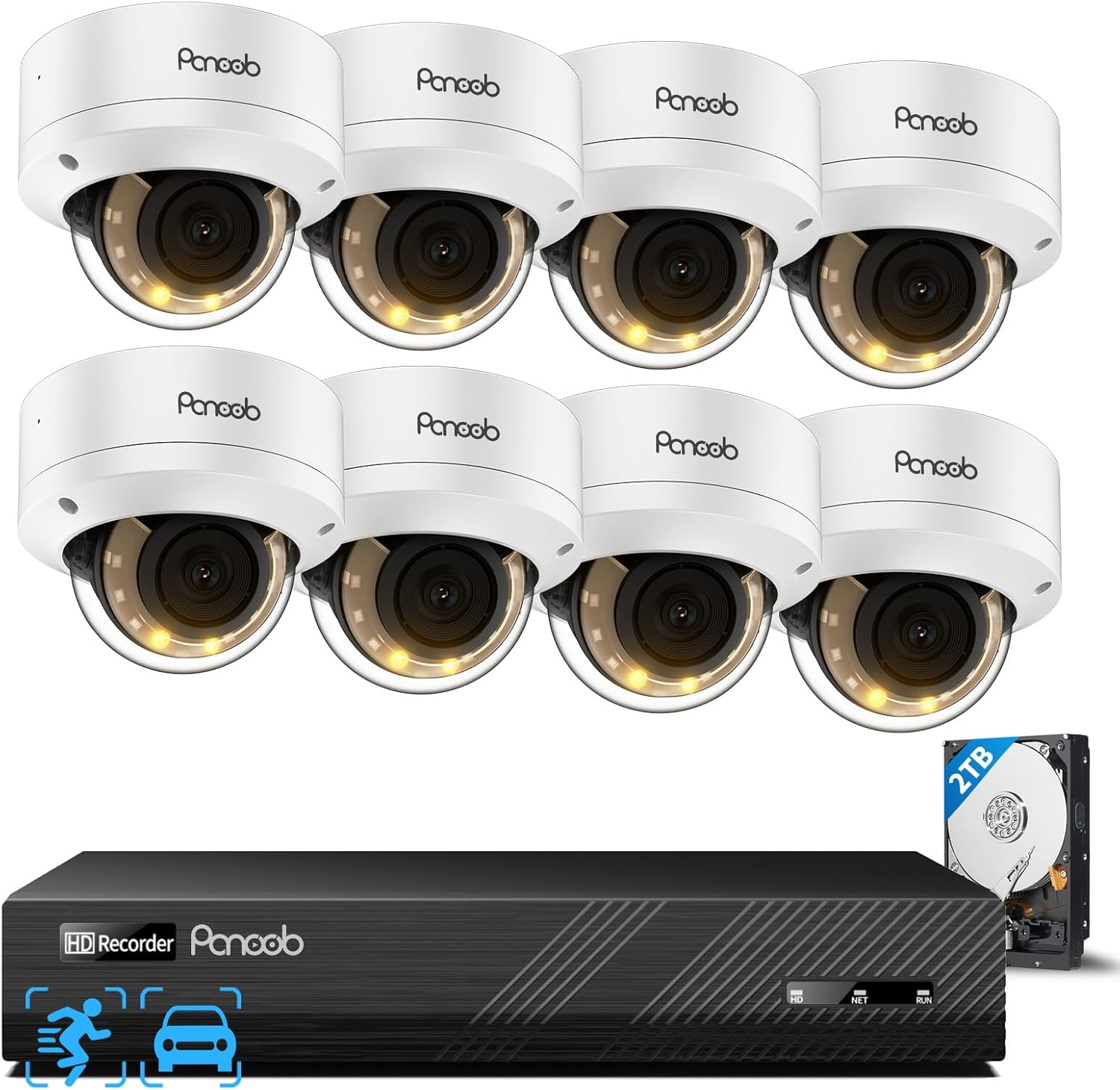 PoE Security Camera System 4K, 8X 8MP IK10 Vandal Proof Dome Cameras Outdoor, AI Human Vehicle Detection, Smart Color Night Vision, 2 Way Audio, 4K 8CH PoE NVR with 2TB HDD, PD54Y0808-8M