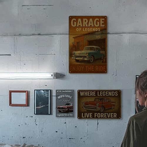 Miniatura 6 de Timeless Rides - Letrero de metal clásico vintage para automóvil, con texto en inglés "Where Legends Live Forever", arte de pared retro, aluminio
