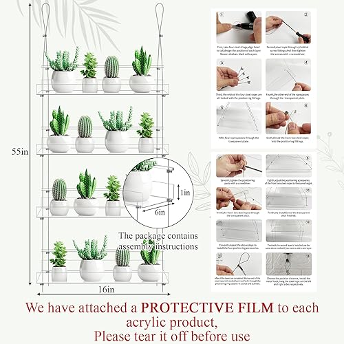 Miniatura 3 de Ziliny 2 estantes de acrílico transparentes para colgar plantas de 4 niveles, soporte para plantas colgantes, colgador de plantas de ventana,