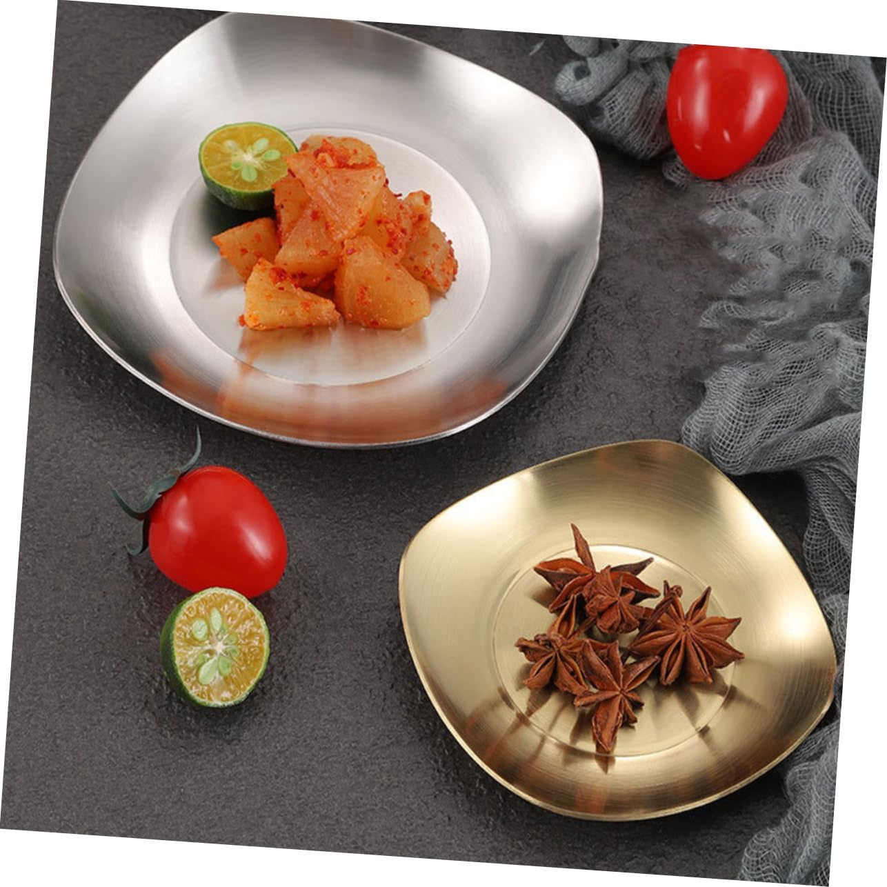 1pc Stainless Steel Side Dish Plate Seasoning Tray for Dipping Sauces -skid Design Elegant Finish for Home Dining and Entertaining