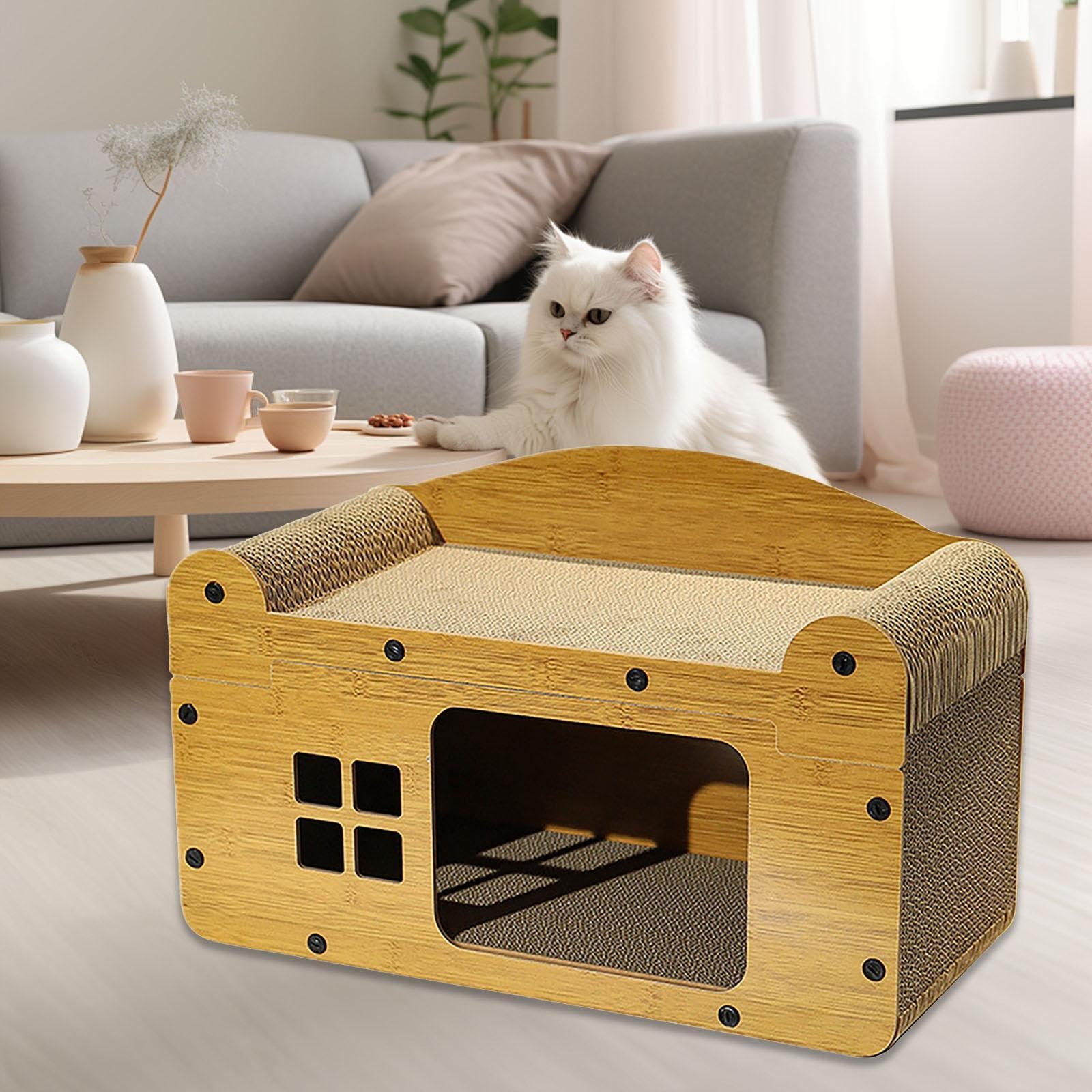 F Fityle Tiragraffi per Gatti in Cartone Ondulato Giocattolo 2 in 1 Tiragraffi a Scomparsa Casa da Gioco per Piccoli Animali Gattino Decorazioni per la casa, m