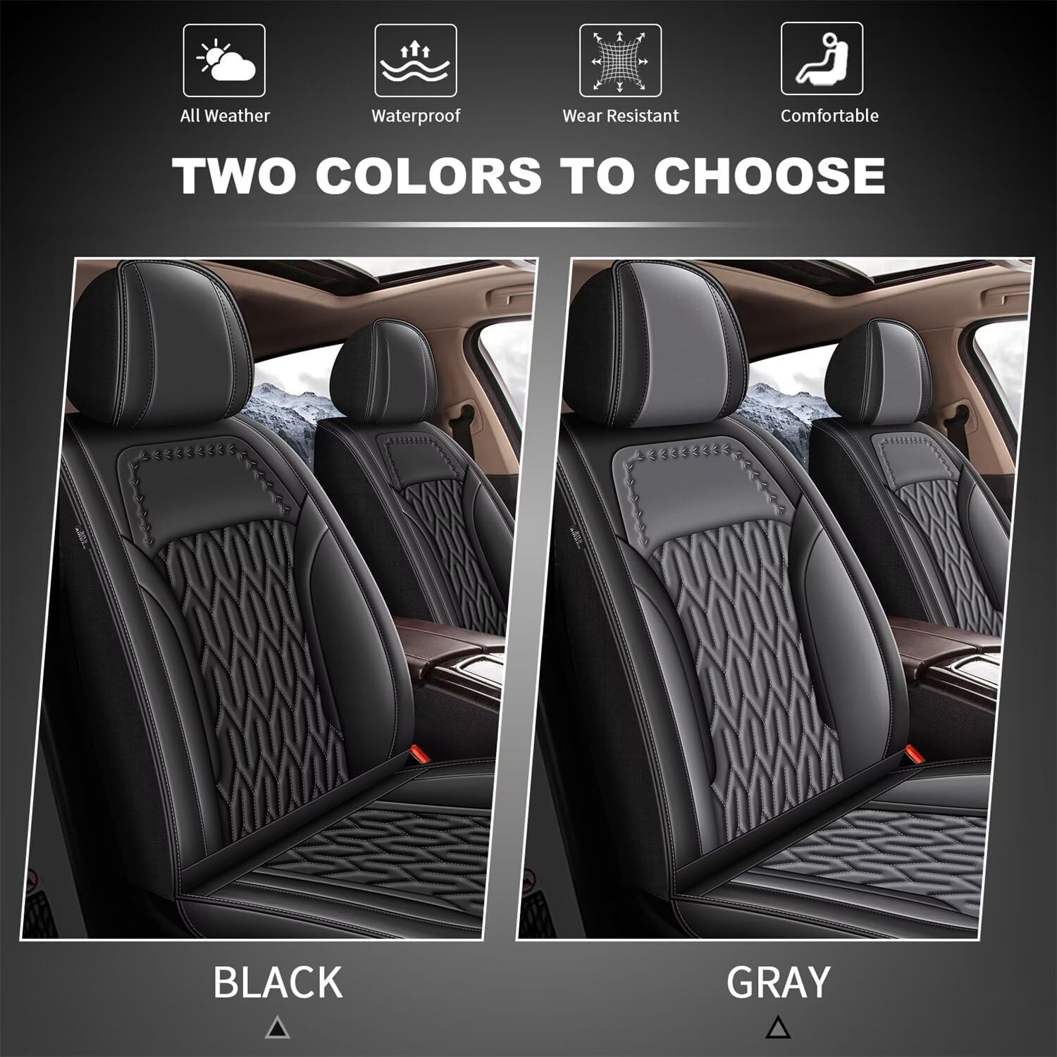 AOMSAZTO Car Seat Cover Custom Fit for Jeep Grand Cherokee 2005-2026 Car Seat Cushion Protector Waterproof Faux Leather Automotive Seat Covers Front 2 Seat Covers Black&Grey