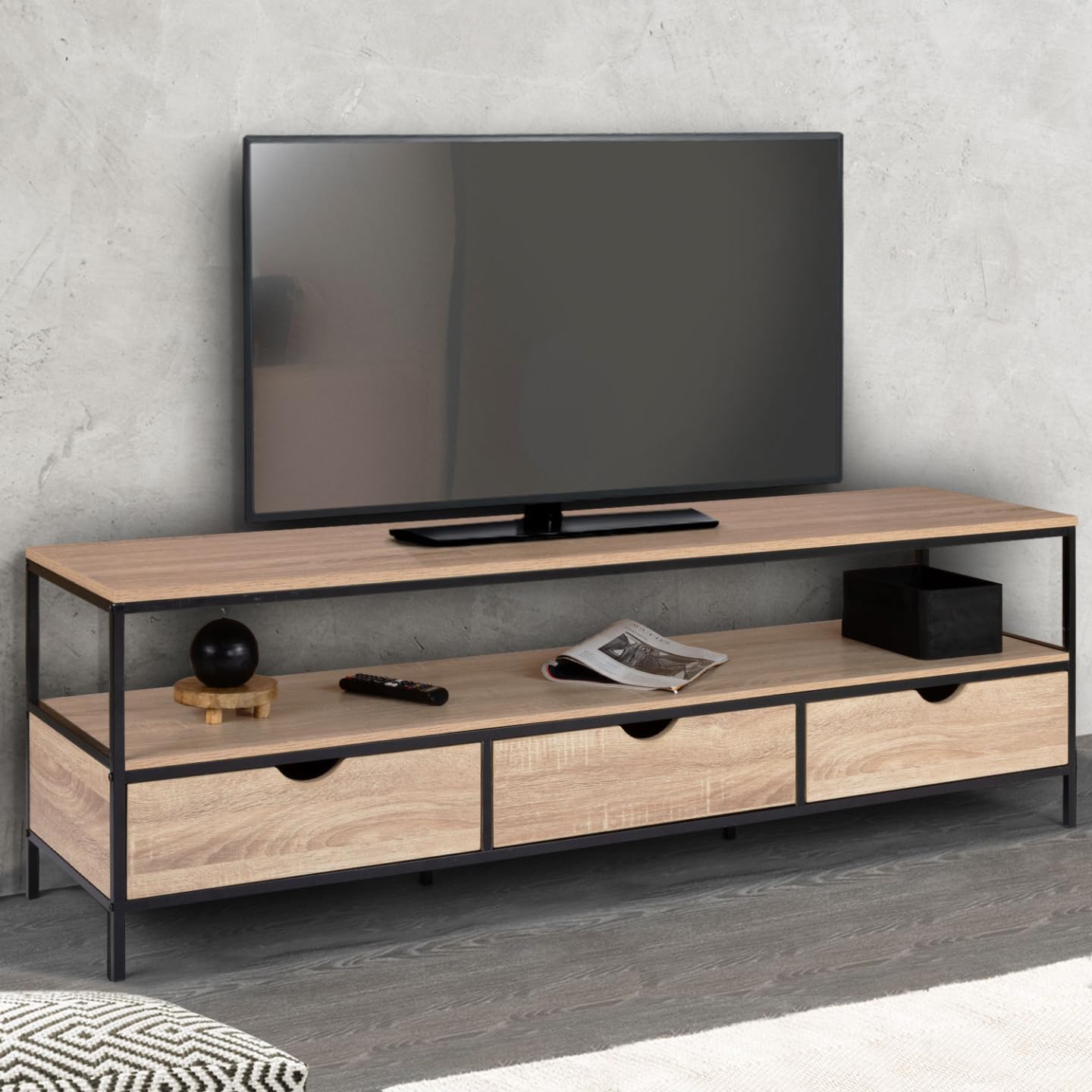 IDMarket - Meuble TV 160 cm Detroit 3 tiroirs Design Industriel