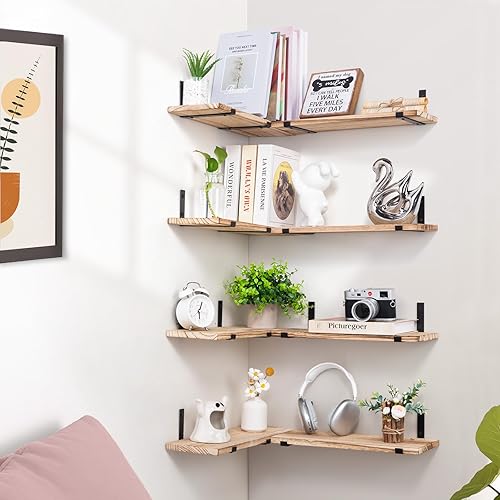 Miniatura 5 de SALA Estantes flotantes para decoración de pared, estantes de pared de 6 pulgadas de ancho, juego de 8 estantes de pared de madera marrón claro,