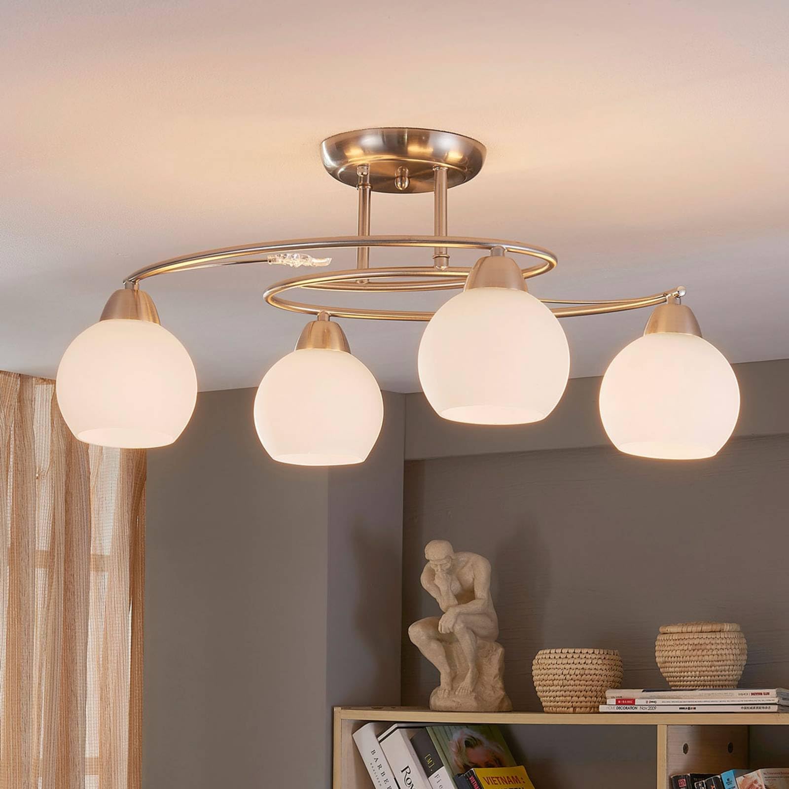 Lindby Plafonnier Svean à intensité variable (Moderne) en Gris Verre e. a. pour Salon & Salle manger (à 4 lampes, E14) Luminaire Lampe Plafond Eclerage Eclairage Interieur