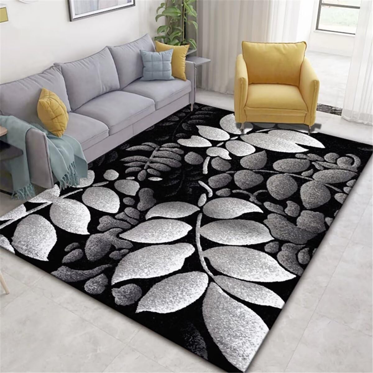 Tapis extérieur feuilles grises anti-saleté 120x160 pour salon et bureau propre