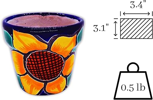 Miniatura 8 de Maceteros de cerámica mexicana - Juego de 3 piezas - Cerámica Talavera - Maceta para suculentas, flores pintadas a mano (3.1 pulgadas, girasoles)