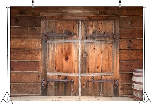 Miniatura 3 de Telón de fondo de tela de 15 x 10 pies para puerta delantera, diseño vintage de madera, barril, fotografía, fondo de fotografía temática occidental,