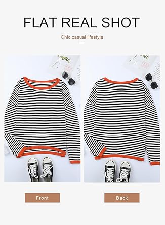Dokotoo Women's Long Sleeve Sweaters Casual Crewneck Fashion Fall Striped Color Block Shirts High Low Pullover Sweater Tops