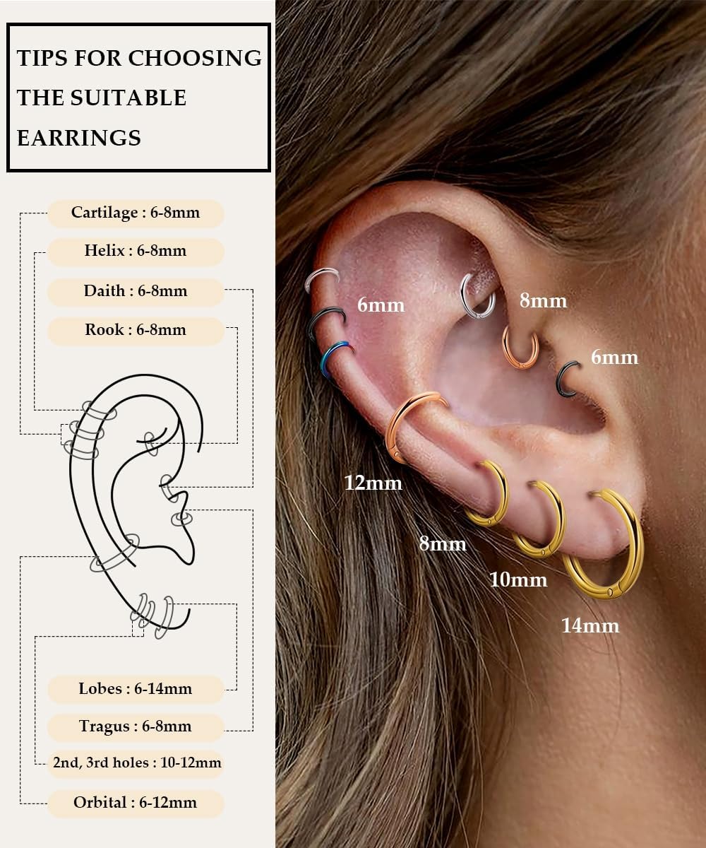 REVOLIA 10 Pairs 20G Surgical Steel Huggie Hoop Earrings for Women Men Hypoallergenic Cartilage Helix Hoop Earrings Lobes Hinged Sleeper Earrings Hoops 6-14mm - Image 5