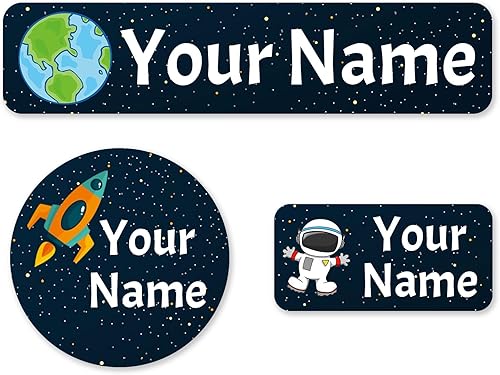 105 calcomanías con nombre para niños, impermeables, personalizadas, para suministros escolares, botellas de agua, cajas de almuerzo, espacio
