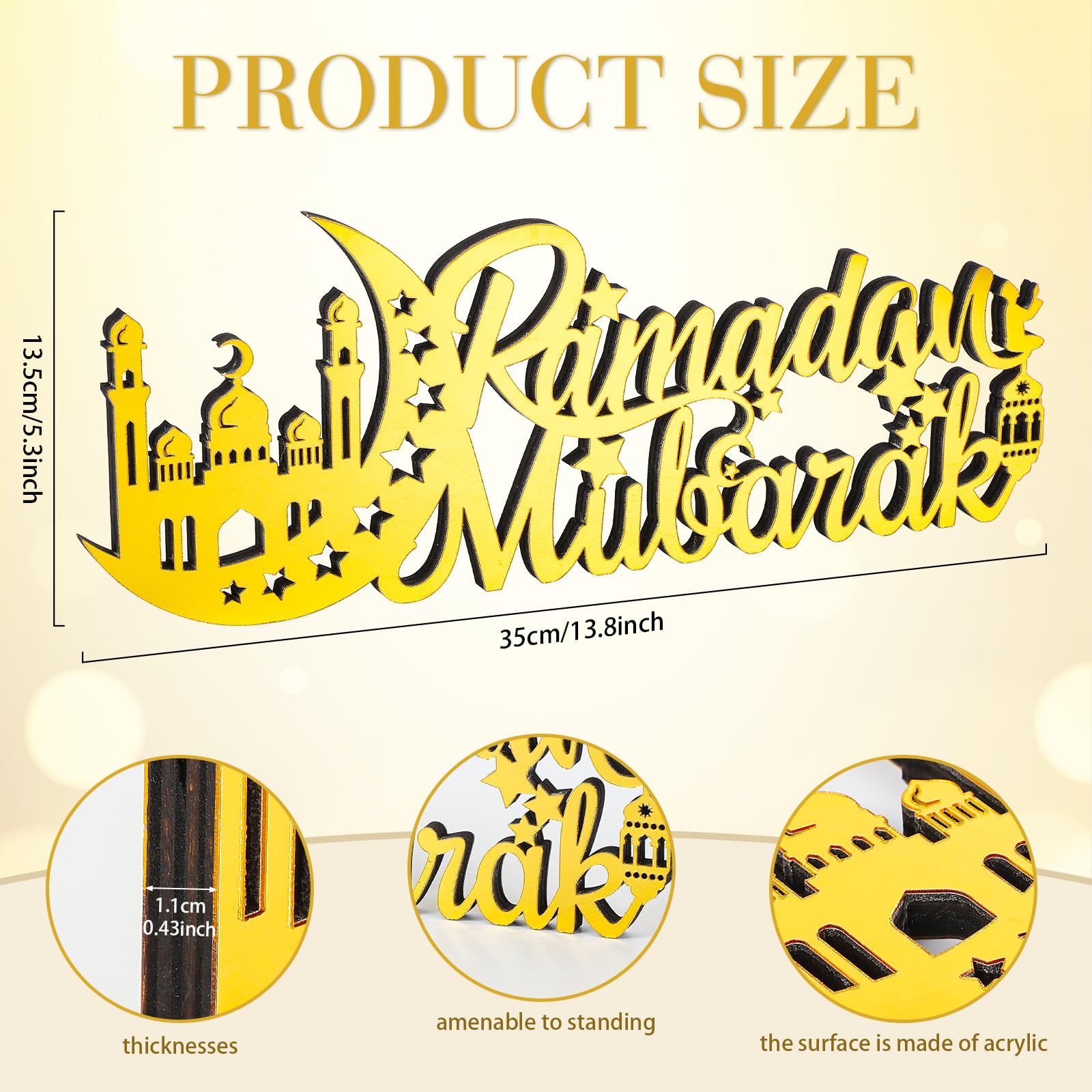 Letrero De Mesa Dorado Para Ramadan De 24x4.5 Cm - Decoración Islámica Con Motivos Arquitectónicos, Ideal Para Eid Y Cenas