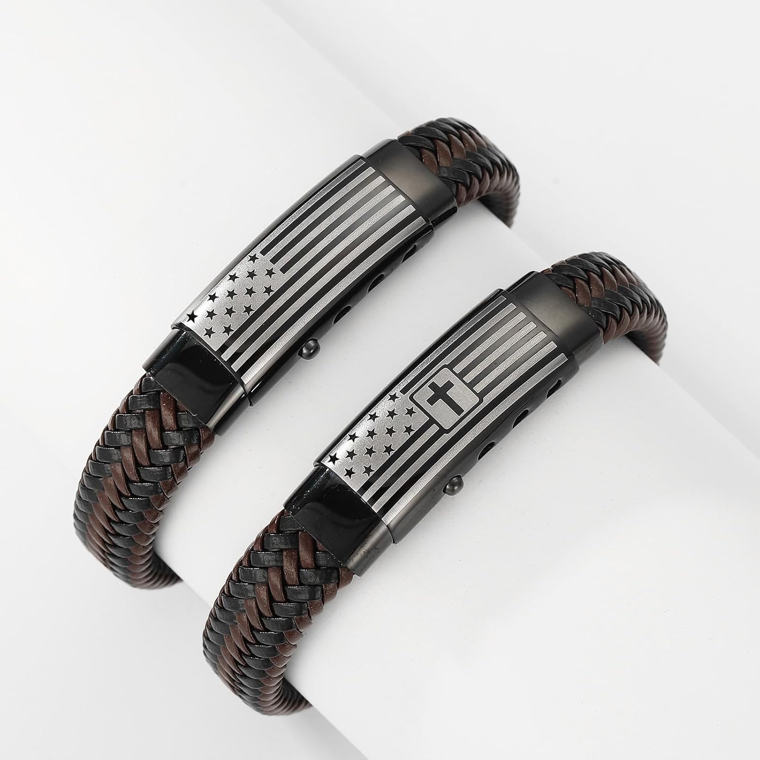 Easter Basket Stuffers-American Flag Leather Cross Bracelet for Men Bible Verse Bracelets Cross Bracelet Christian Jewelry Gift for Men - Image 7