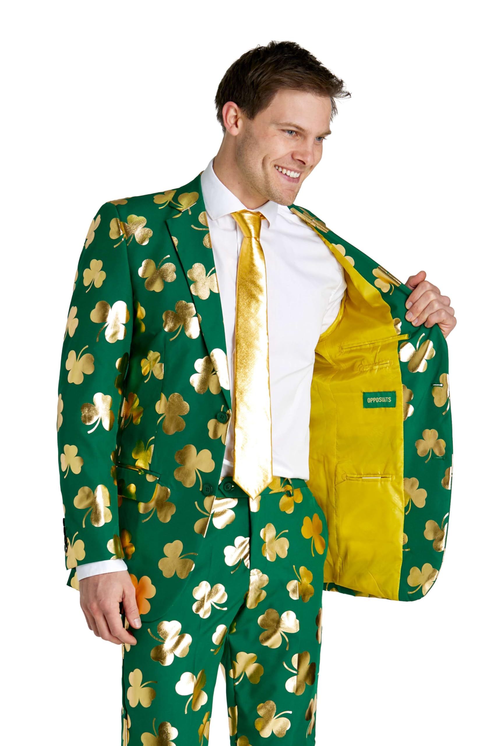 OppoSuits Camicia da uomo per festa di San Patrizio, vestibilità aderente, con 1 abbottonatura, colore: verde, Sig. Clover Clover, 56