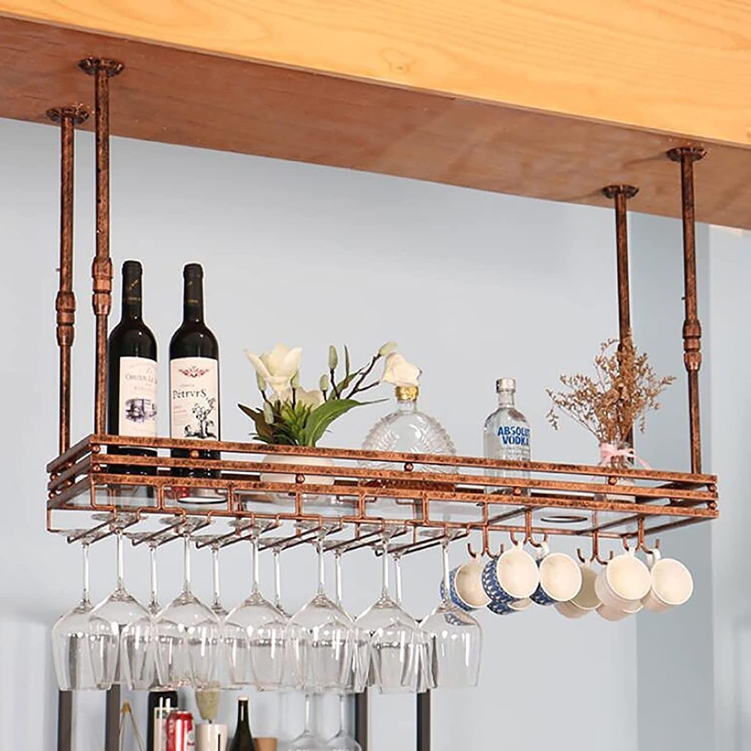 Porte-bouteilles de vin en métal pour créer un espace bar convivial en cuisine
