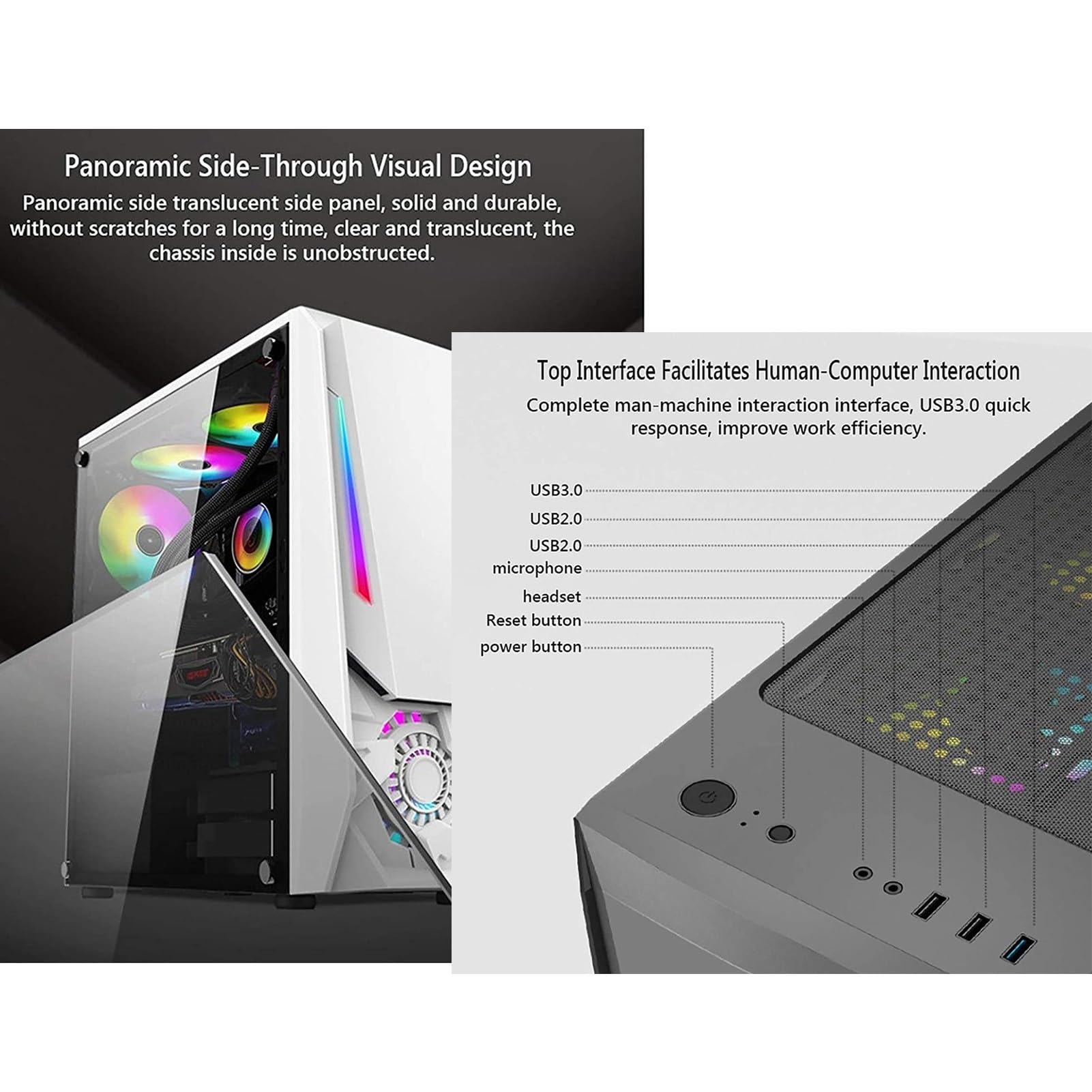 Obudowa Komputera Typu Mid-Tower E-ATX/ATX/M-ATX, Panel Boczny Ze Szkła Hartowanego, Przedni Panel Z Siatki, Obudowa Komputera Stacjonarnego, Tryb Oświetlenia RGB(Black)