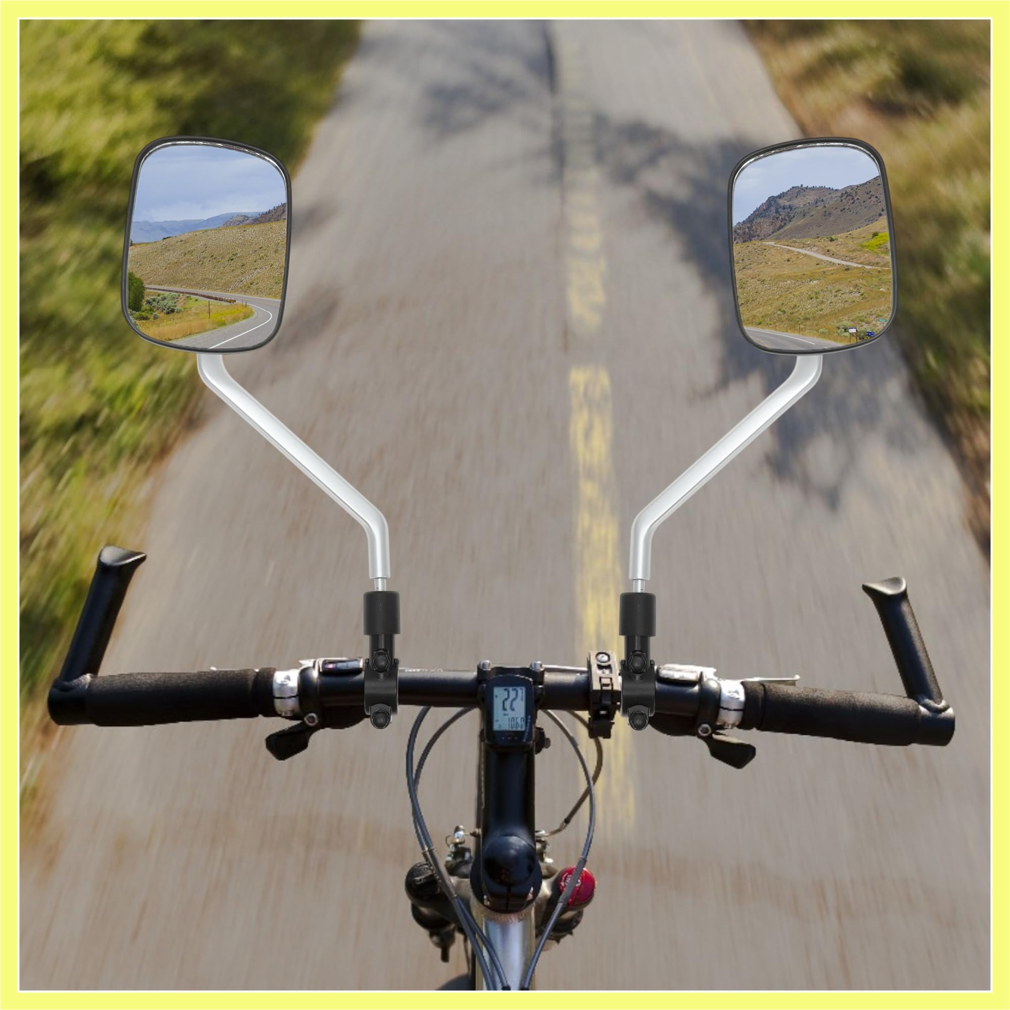 QUARKZMAN Rétroviseur De Vélo 360° Ajustable Vue Arrière Carré Pour Guidons 22-32mm VTT Ton Glacier Argenté 1 Paire Avec Base