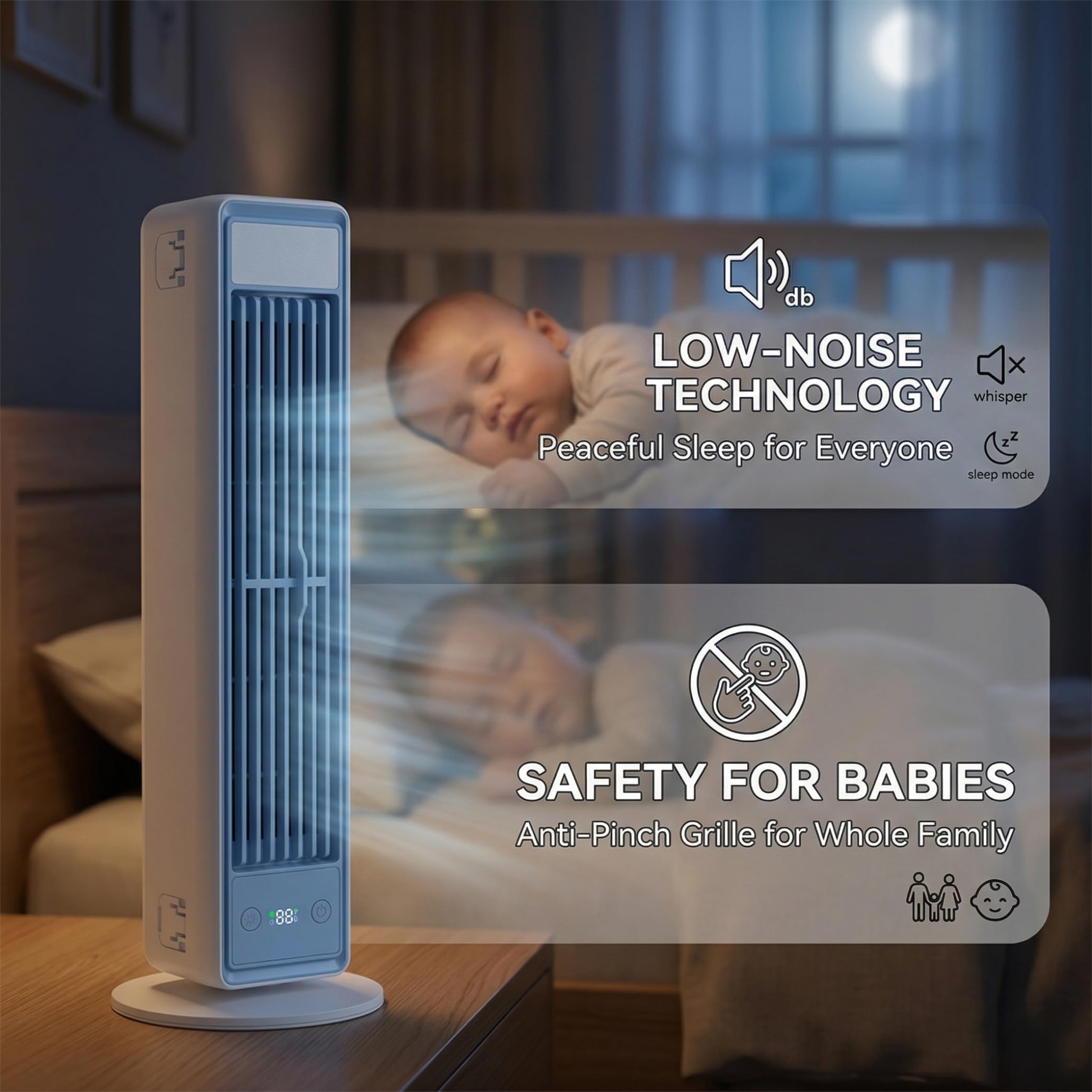 Aire acondicionado portátil pequeño: torre sin aspas con ventilador de CA de 3600 mah con control remoto, soporte/escritorio/montaje en pared 3 en 1, funcionamiento silencioso, 5 velocidades para