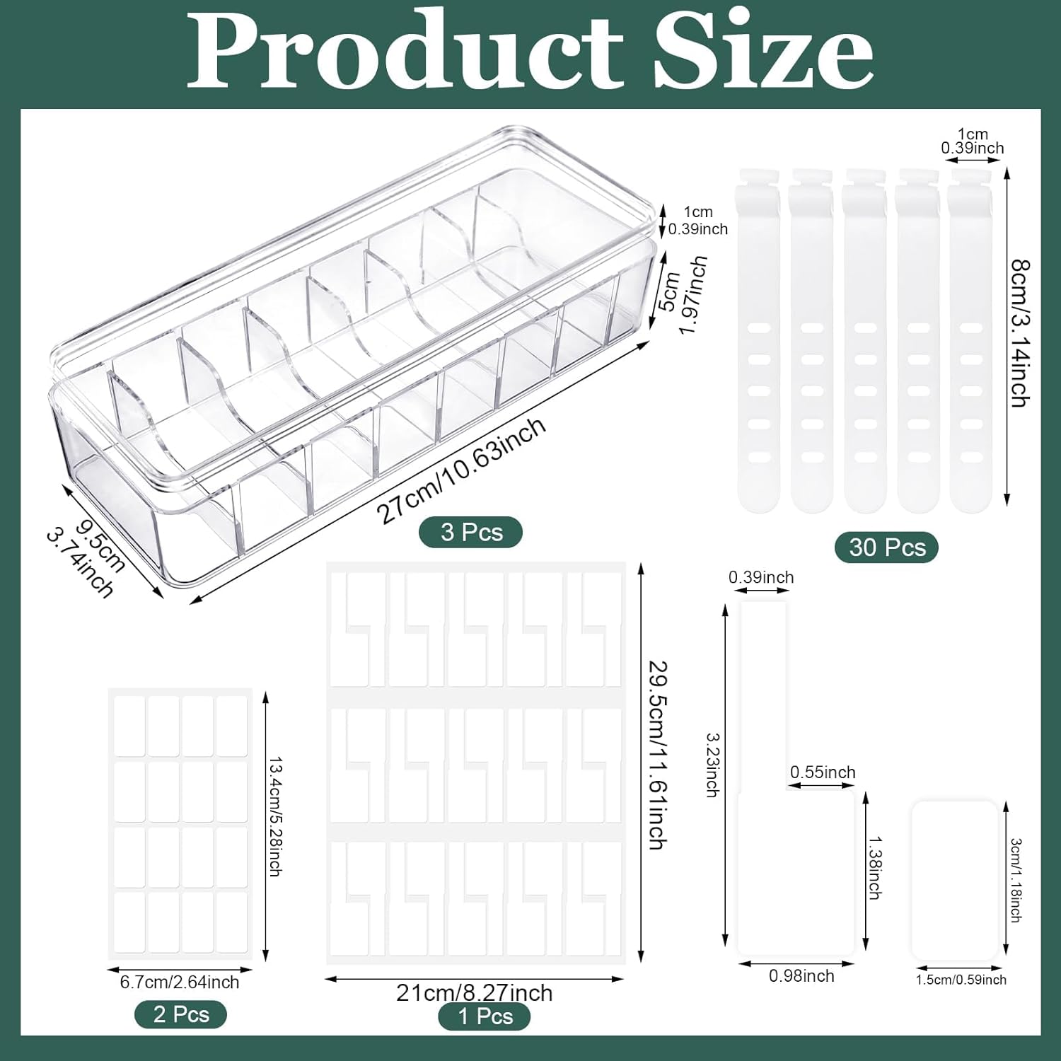 Cable Organizer Box with Lid, 3 Pcs Clear Cord Storage Organizer with 30 Cable Ties 62 Cable Labels, Charger Organizer for Office Desk Drawer Organizers and Accessories Transparent