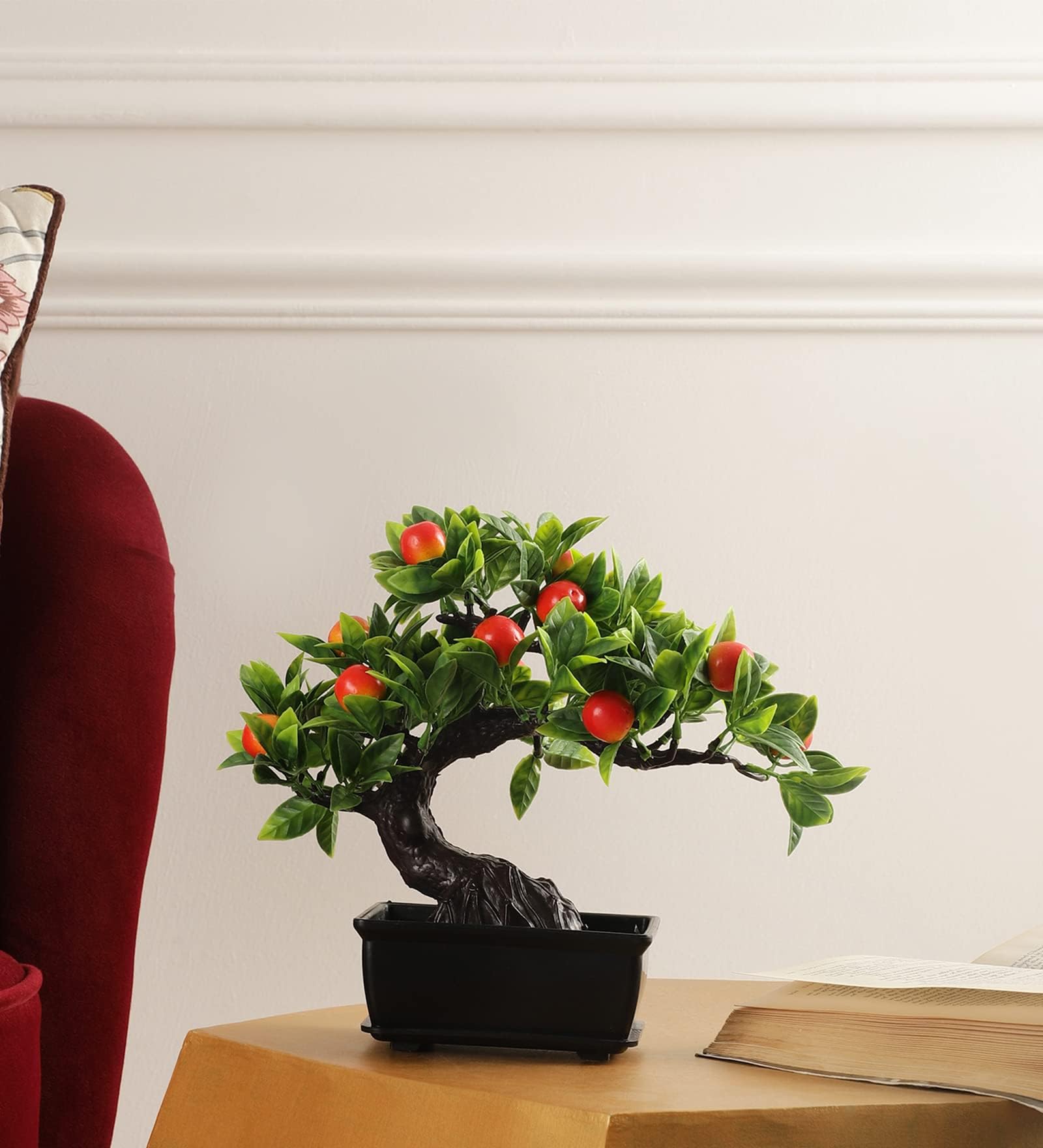 Foliyaj Artificial Apple Bonsai Tree with Pot |Bonsai Tree|Artificial Flower|with Pot|Home Décor for Living Room Home Office Shop|House|Gift|Decoration