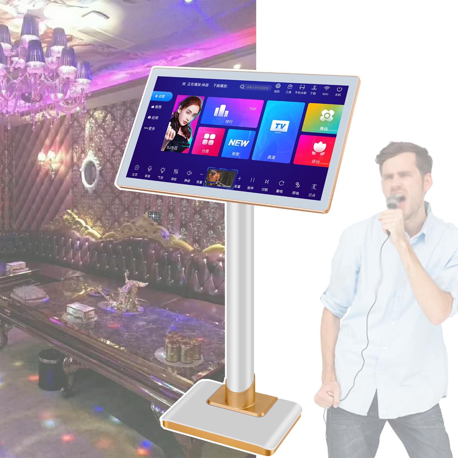 Máquina de karaoke con pantalla táctil de 19 pulgadas y función de grabación para reuniones familiares y domésticas