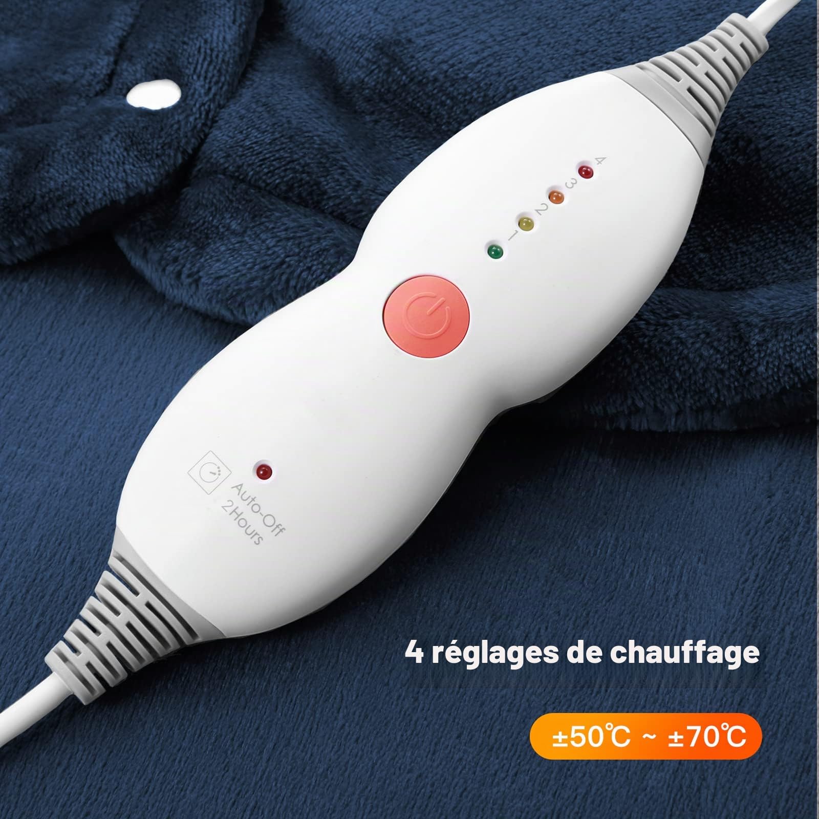 Coussin Chauffant Electrique pour le Dos, Les Épaules, Nuque, Couverture Chauffante 60 x 85 cm, 4 Température Réglable, 90 min Arrêt Automatique et Protection Contre la Surchauffe, Lavable en Machine