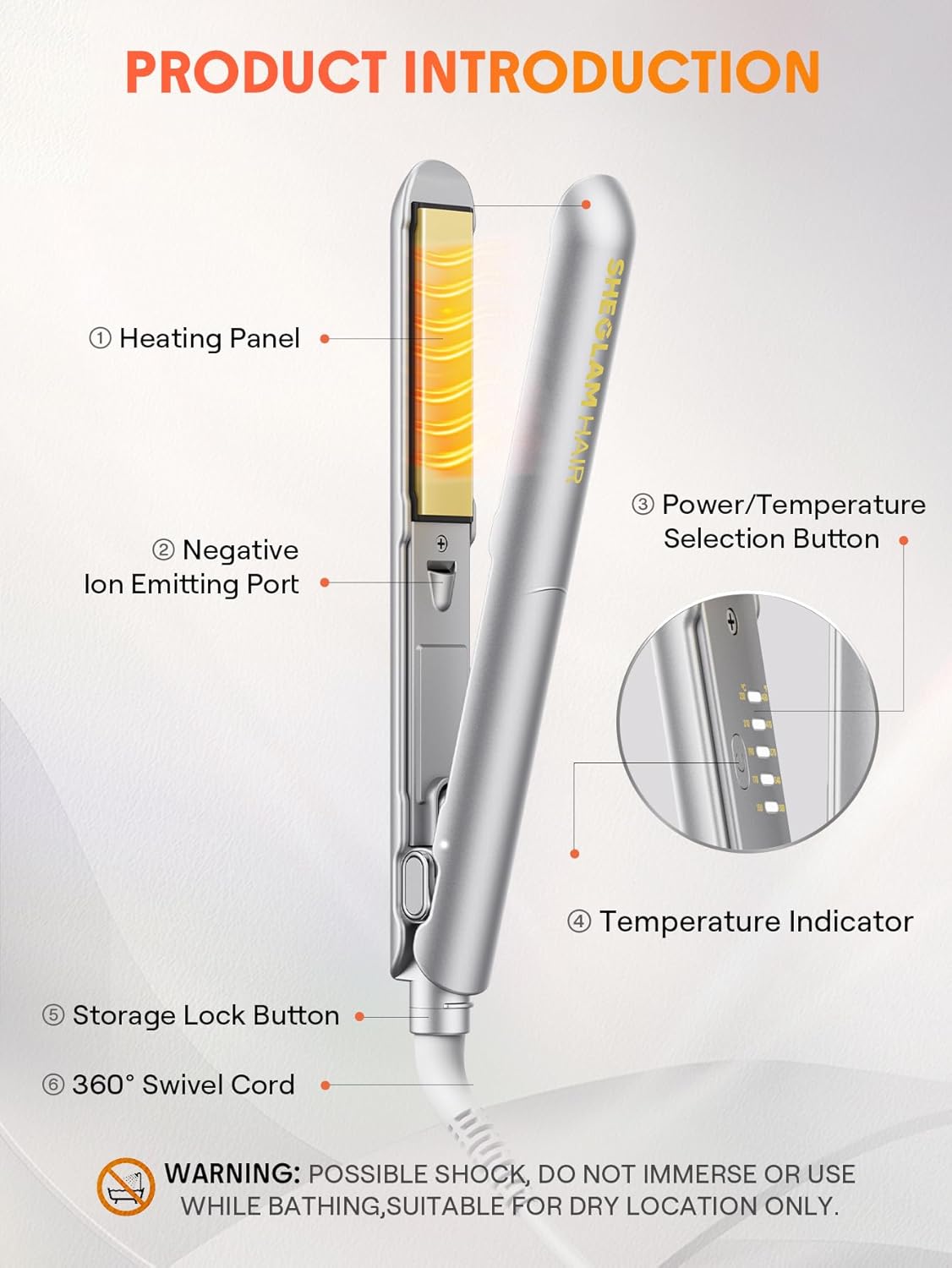 SHEGLAM Hair Straightener 1inch Negative Ion Flat Iron 60s Quick Heating Dual Voltage Sleek Chic Wide Glide - Image 8