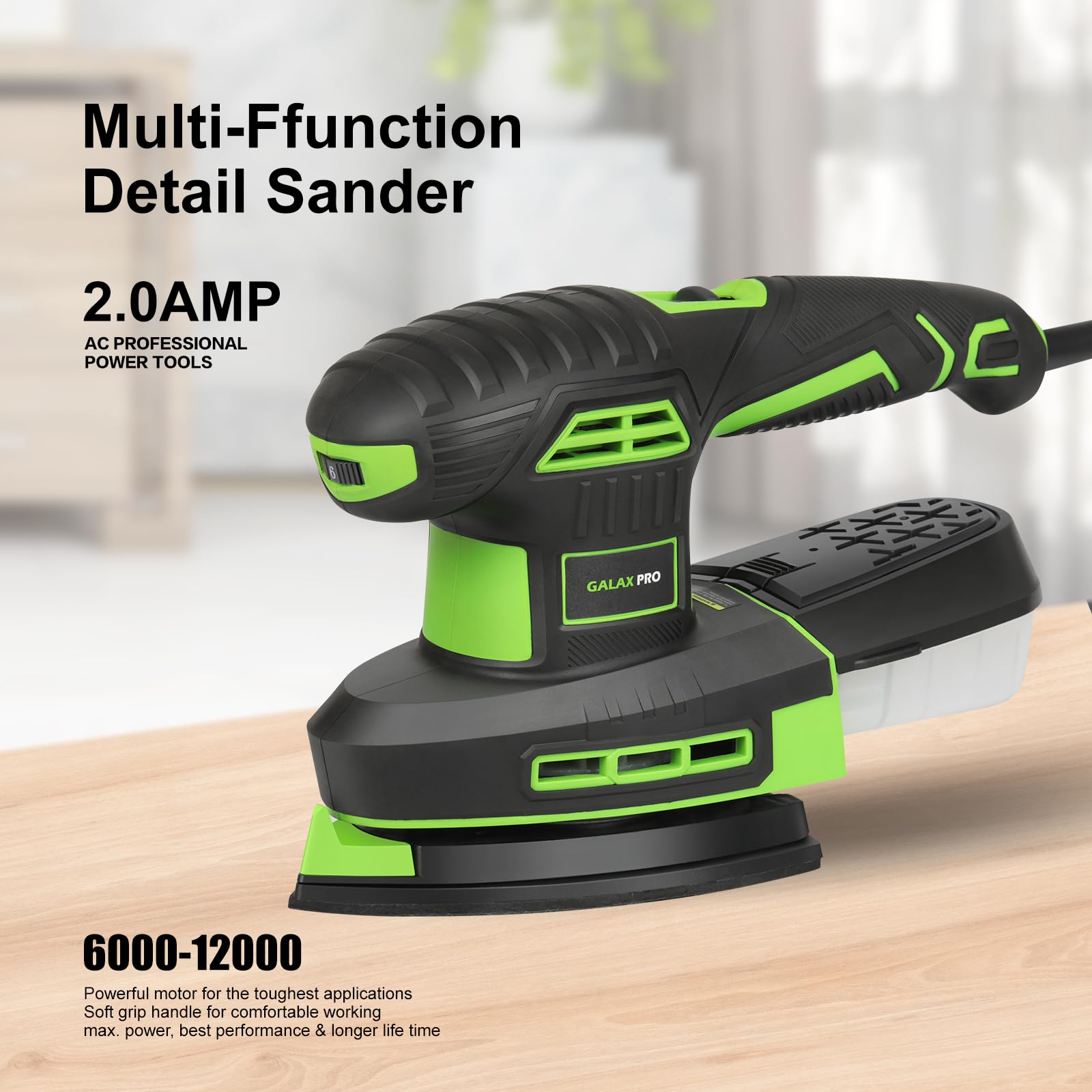 GALAX PRO Ponceuse à feuilles 2 en 1 250 W - 6000-12000 tr/min - 6 vitesses variables - Multifonction - Avec boîte à poussière - Ponceuse électrique pour ponçage du métal et du bois - Avec 12 papiers