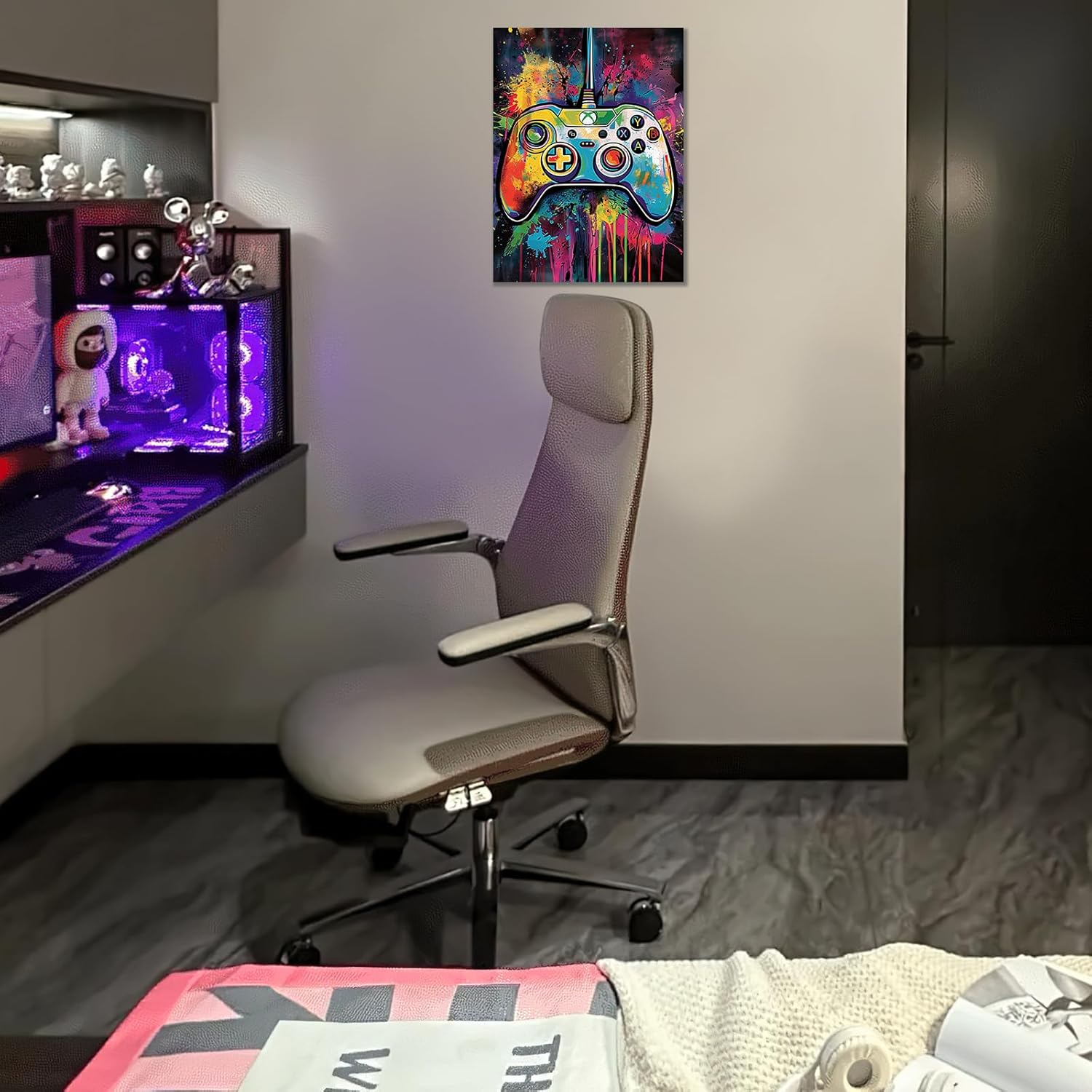 Framed Colorful Gaming Wall Art Painting, Graffiti Gamer Room Decor for Boys Men Bedroom, Cool Video Game Canvas Wall Art Graffiti Gamepad Gaming Controller Prints Picture Teen Wall Decor 16x24inch