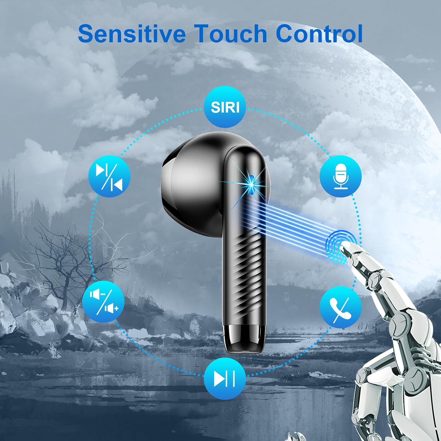Wireless Earbud Bluetooth 5.3 Headphones 40H Playtime Earphones with HD Dou-Mic, Sports Bluetooth Headphones with Digital LCD Display, IP7 Waterproof Headphones Noise Cancelling Earbud Touch Control