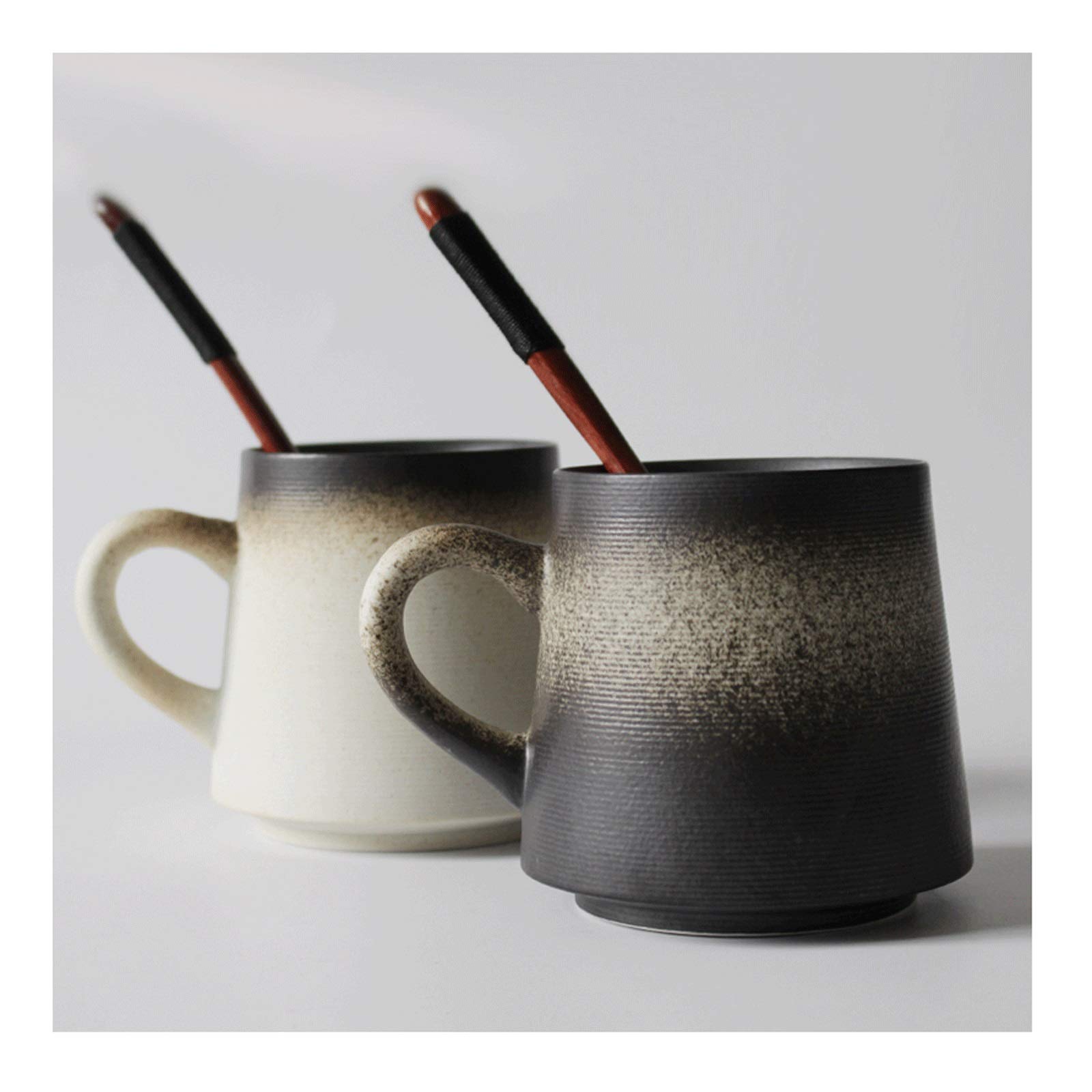 Tasse Becher Retro Keramik Teetasse Persönlichkeit Gefrorene Paar Kaffeetasse Büro Einfache Kreative Becher mit Deckel Löffel Hochtemperatur Trinkbecher Kaffeetassen (Color : C)