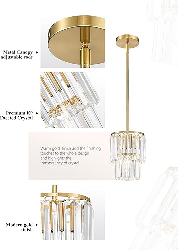 Miniatura 4 de Lámpara de araña pequeña, lámpara colgante de cristal dorado, luces colgantes modernas mini de 2 niveles de 6.5", lámparas de araña vintage para