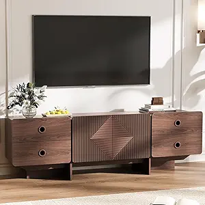 66" Fluted TV Stand, Mid Century Modern, Walnut