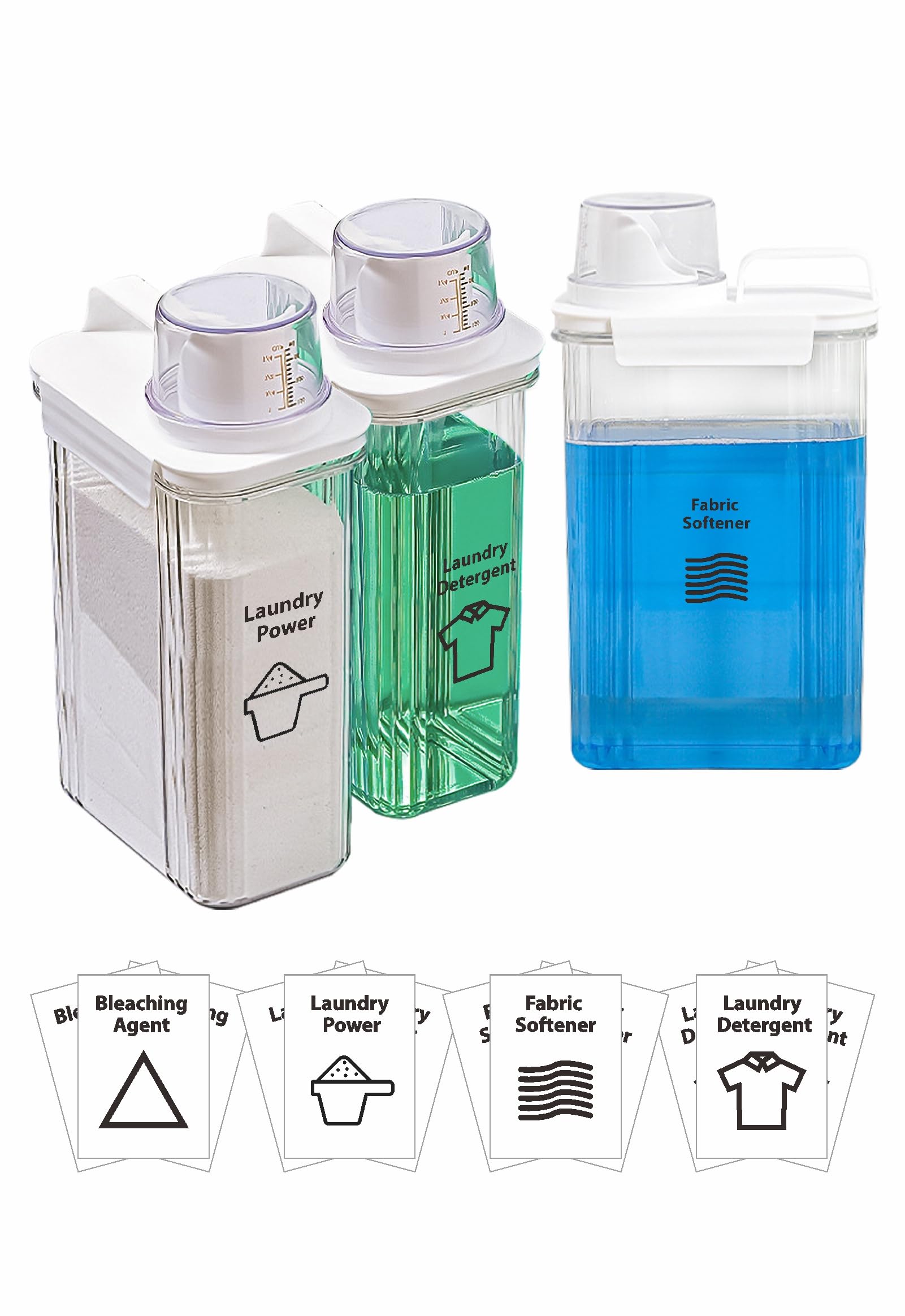 [Paquete de 3] Dispensador de detergente líquido sin fugas para organización y almacenamiento de lavandería, 12 etiquetas extraíbles, sin BPA y plástico PET transparente, 2800 ml