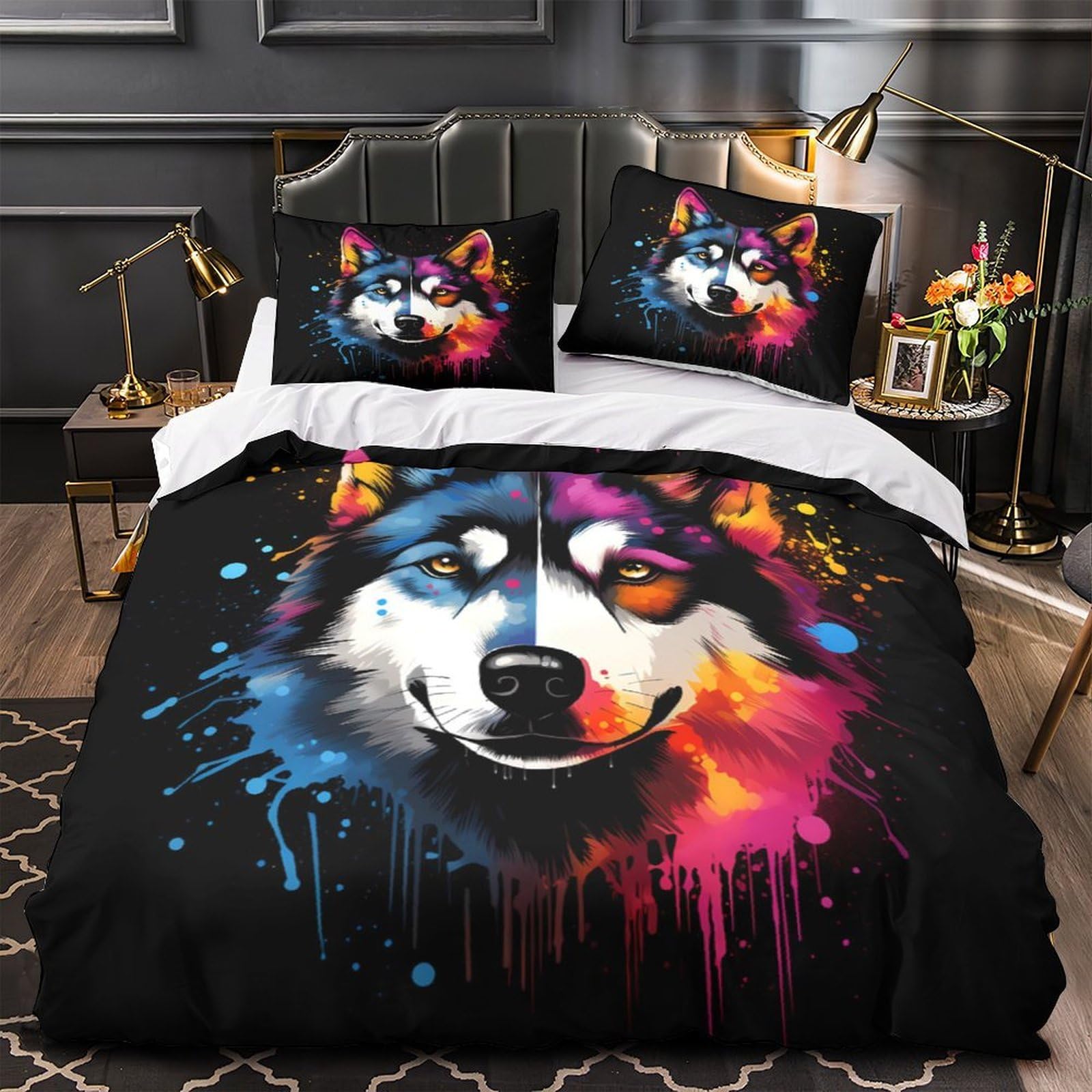 Housse de couette imprimé en 3D éclaboussure colorée WolfPrint en microfibre respirante