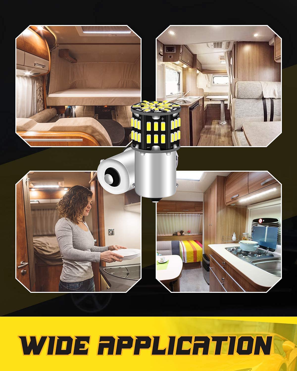 Defvnsy 1156 BA15S P21W LED lampadine, Super Luminosa Bianco 6500K 12V Contatto Singolo Lampadina 54-SMD per RV Auto Interna, Luce di Retromarcia, DRL Luci, Barca, Luci Posteriori (10 Pezzi)