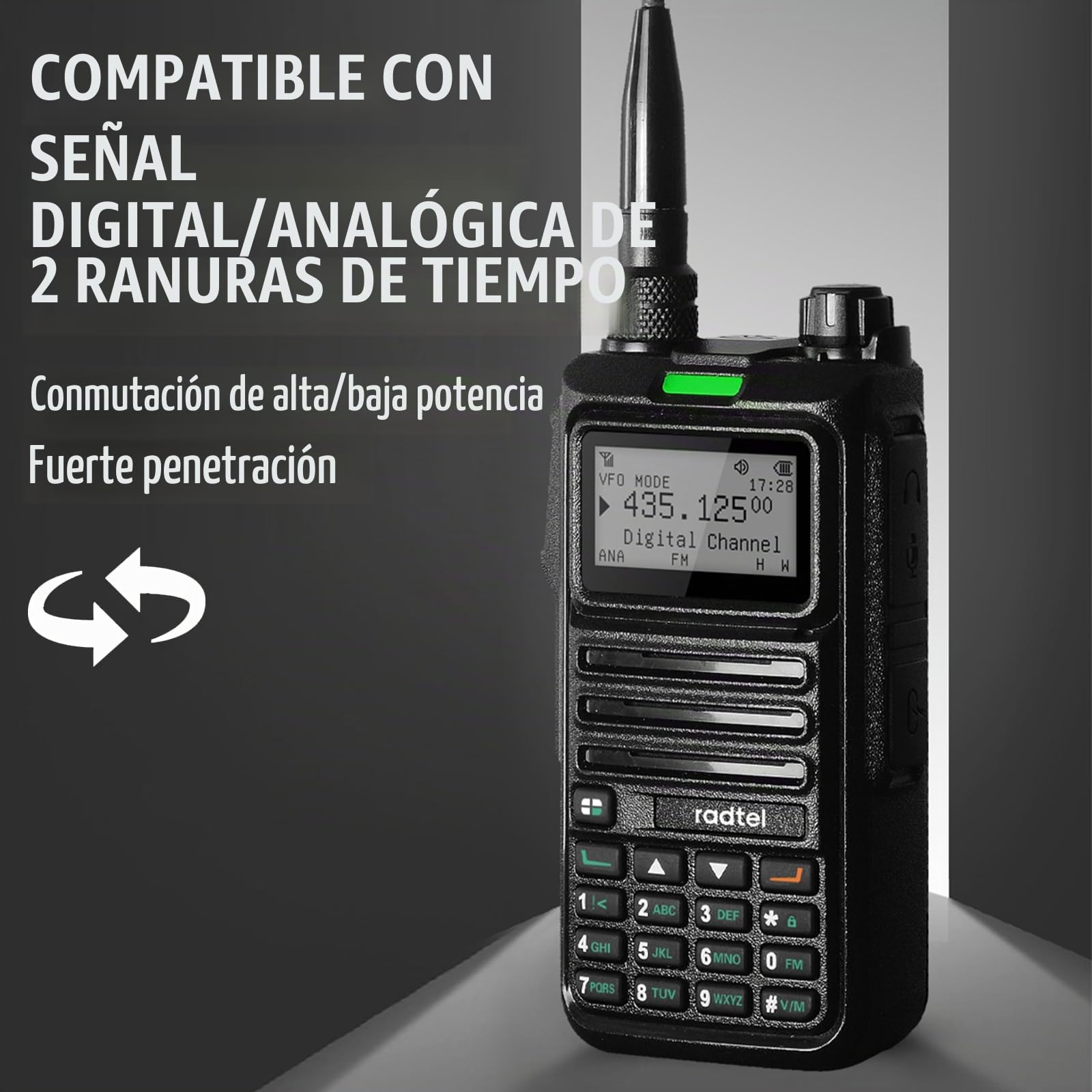 Radtel RT-4D DMR Radio – Walkie Talkie Digital, Modo Doble Analógico/Digital, 1024 Canales, Doble Ranura de Tiempo, Comunicación de Radioaficionado