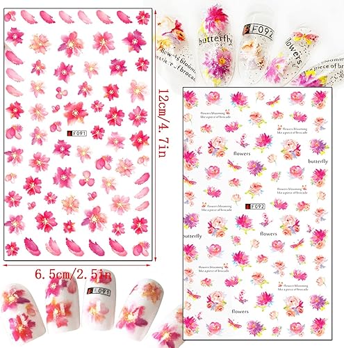 Miniatura 4 de Adhesivo de arte de uñas de flores autoadhesivas 3D de cerezo rosa, calcomanías de flores para uñas, suministros para mujeres y niñas, decoración de