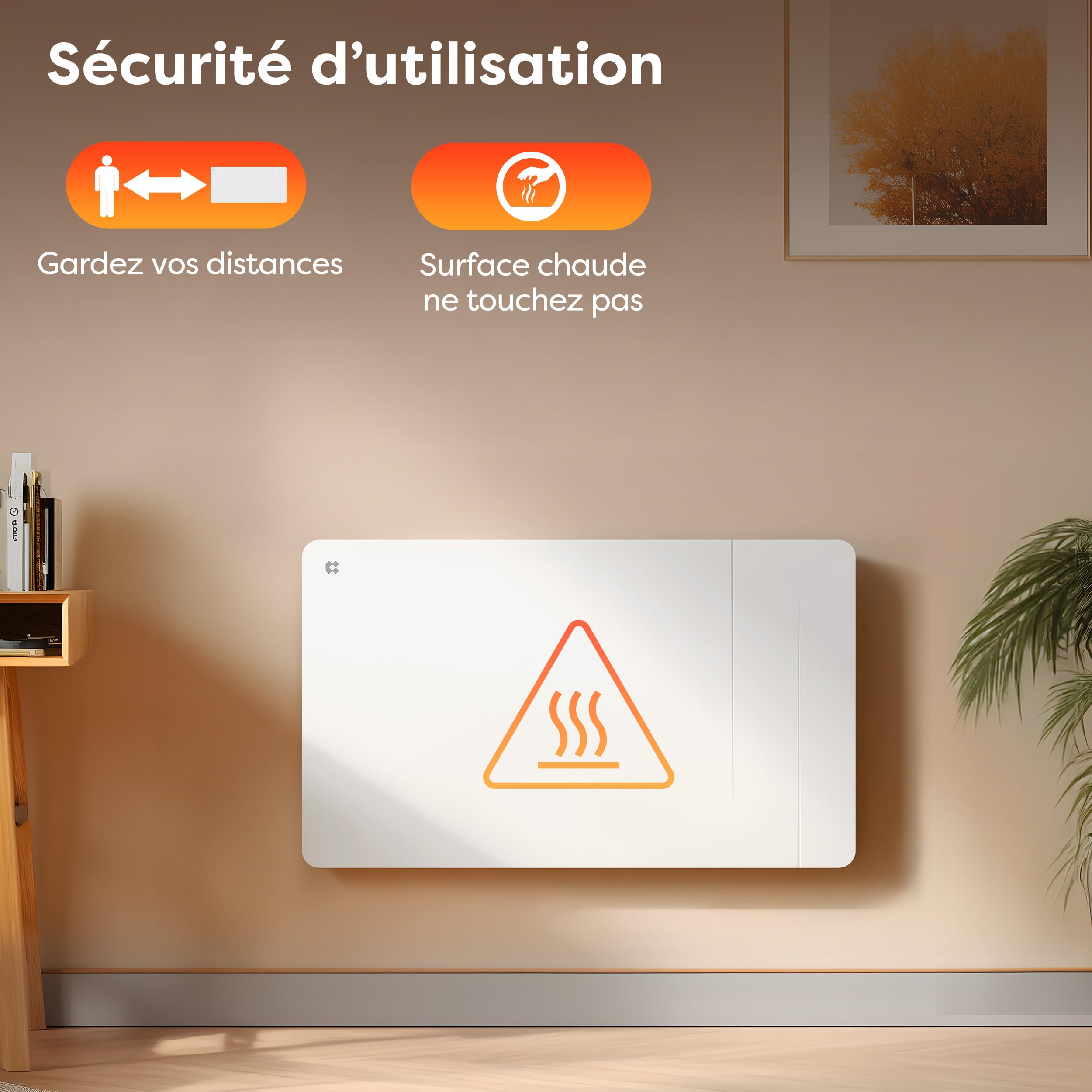 CIARRA Radiateur Céramique et Film Chauffant 1500W - WiFi Chauffage Mural Intelligent PID pour Salon/Salle de Bain (10-20㎡) - Chaleur Homogène - Anti-Gel - CBHTD15A-W