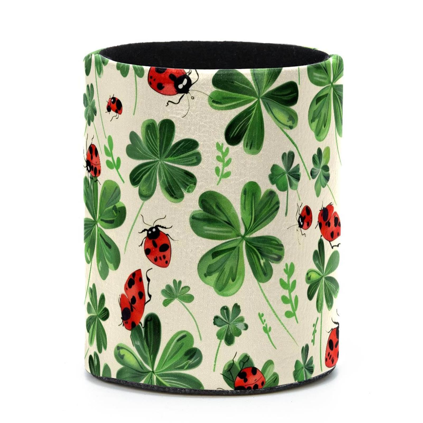 VAPOKF Round Pencil Holders for Desk, Clover Ladybug Pen Holders Pen Pot Makeup Brushes Storage Desktop Stationery Supplies Organiser for Home Office