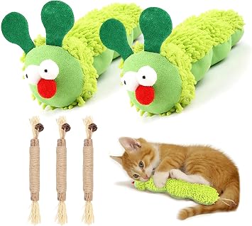 5 pcs Katzenminze Spielzeug, interaktives Katzenspielzeug, 2 Raupen Katzenminze Spielzeug 3 Stück Katzenminze Sticks, Helfen für Katzenzahnhygiene & Aktivität