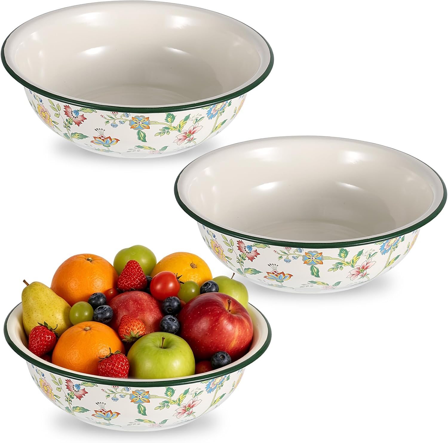 3 Pack Vintage Enamel Mixing Bowl, 11.8 Inch Large Farmhouse Retro Enamelware Basin 3.6 Quart Enamel Bowl Serving Tray for Fruit Salad Pasta Dough Making Camping Kitchen Farmhouse Decor