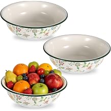 3 Pack Vintage Enamel Mixing Bowl, 11.8 Inch Large Farmhouse Retro Enamelware Basin 3.6 Quart Enamel Bowl Serving Tray for Fruit Salad Pasta Dough Making Camping Kitchen Farmhouse Decor