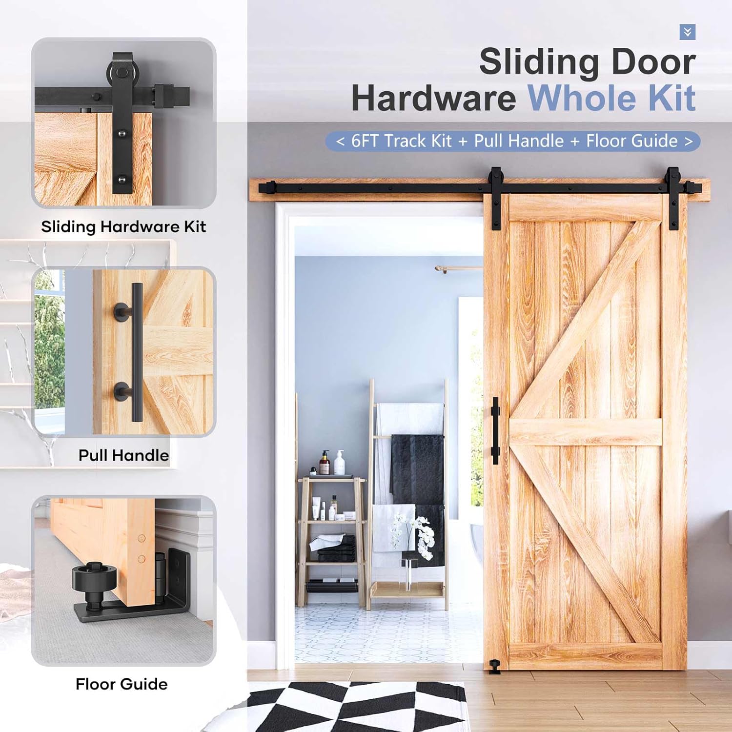 easelife 6.7 ft sliding barn door hardware kit and handle door hardware kit, basic j pulley, slide smoothly quietly, easy install (6.7ft track kit for 36"~40" wide single doors) 6.7 ft-single door kit