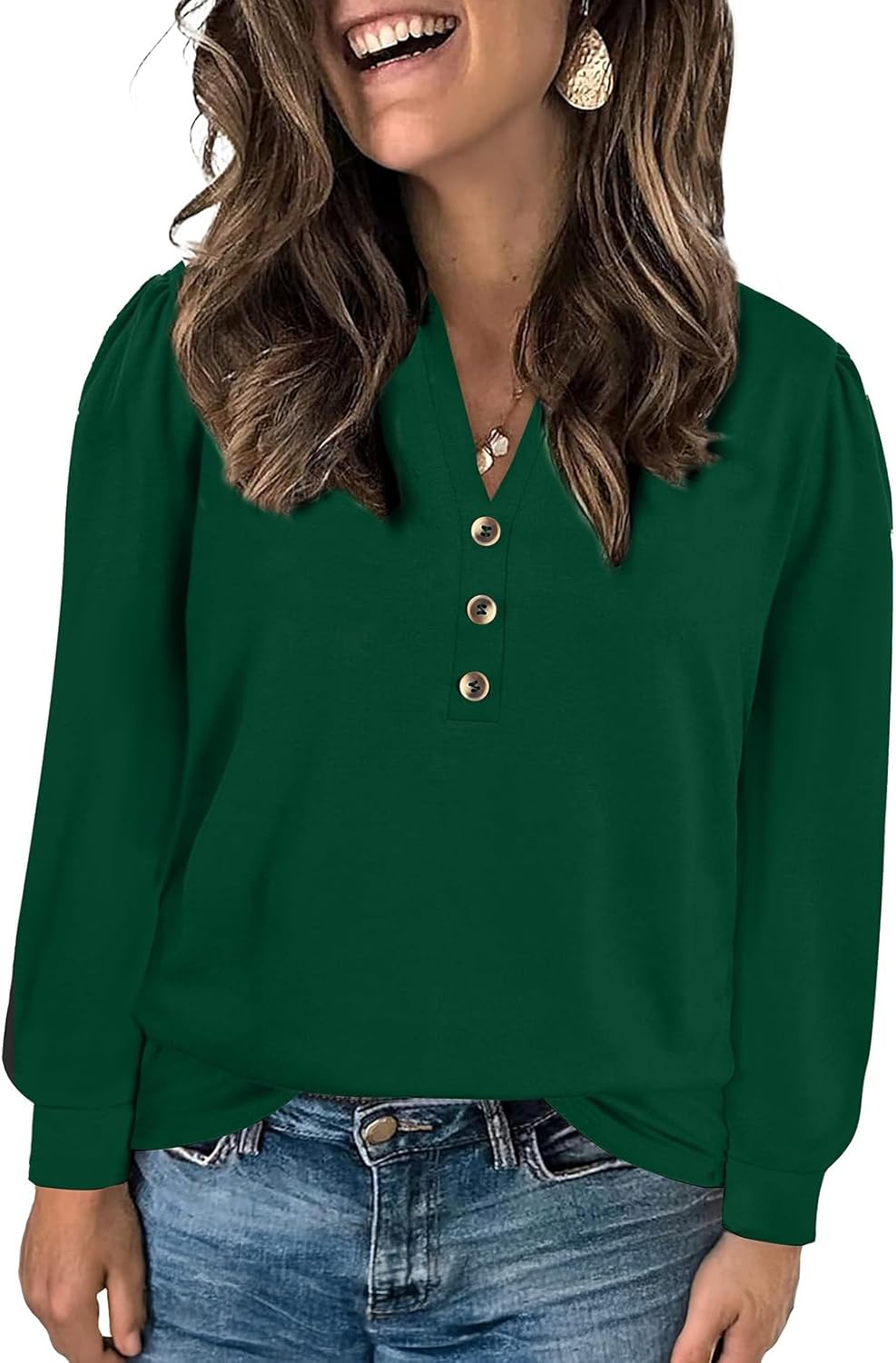 Eytino Womens Plus Size Tops Henley V Neck Long Sleeve Casual Shirts Button Front Loose Fit T Shirt(1X-5X)