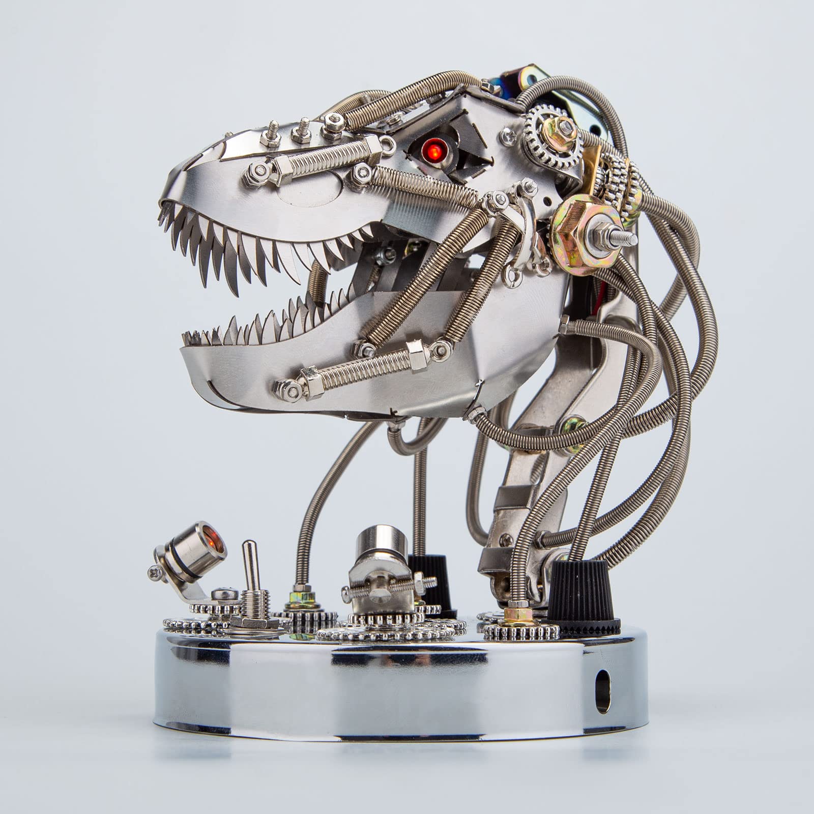 Steampunk T-Rex Skull Model Kit – Testa di dinosauro meccanica in movimento con occhi LED, scultura desktop fai da te per adolescenti e adulti (180 pezzi)