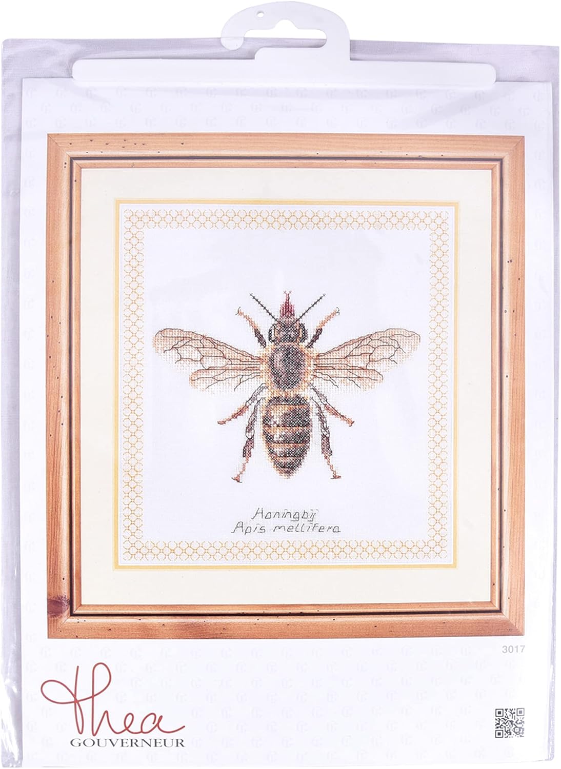 Thea Gouverneur - Counted Cross Stitch Kit - Honey Bee - Aida - 16 Count - Embroidery Kit for Adults - DMC Embroidery Threads and Other Cross Stitch Supplies Included - 3017A