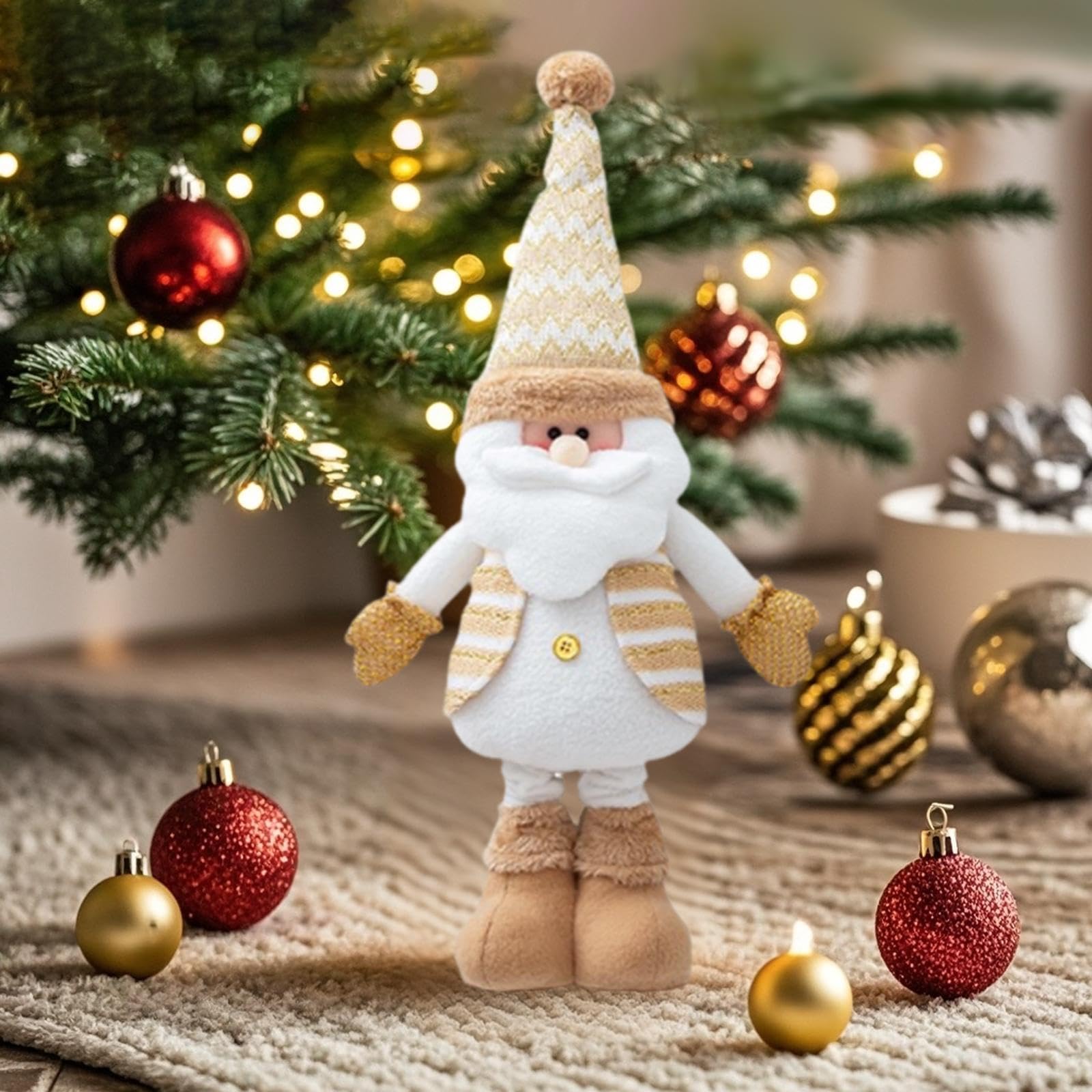 Figura de Muñeco Navideño de Pie con Piernas Extensibles, Adorno de Tela Suave, Altura Ajustable, Ideal para Exhibir en El Hogar Durante, Papa Noel