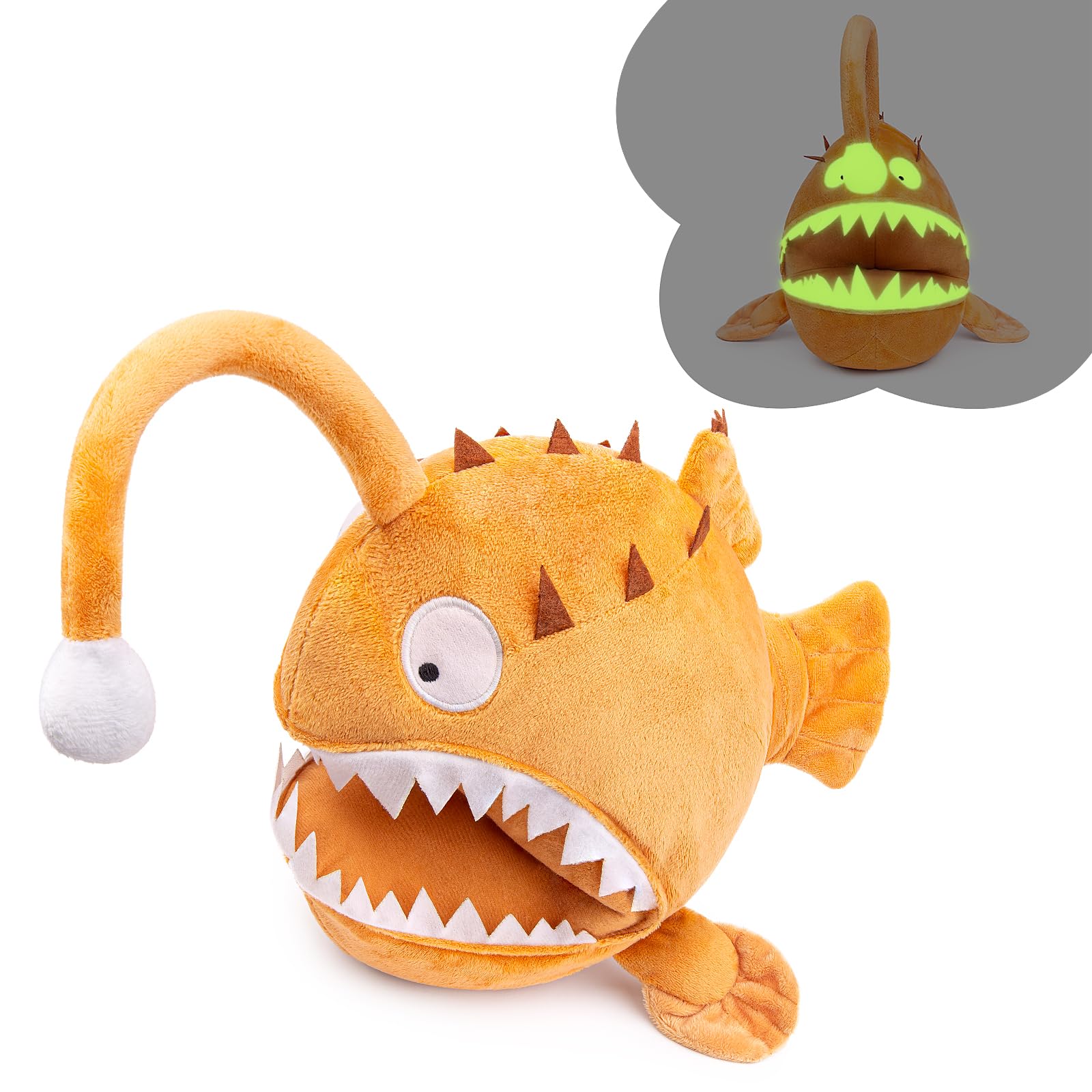 Wonder Sprout Cuddly Toy Anglerfish Luminous Toys Super Soft Kissen Collectible Cute Fish Stuffed Animal Funny Plush Toy Companions Home Decor Baby Children's Gift for Christmas Girls Boys - 24cm